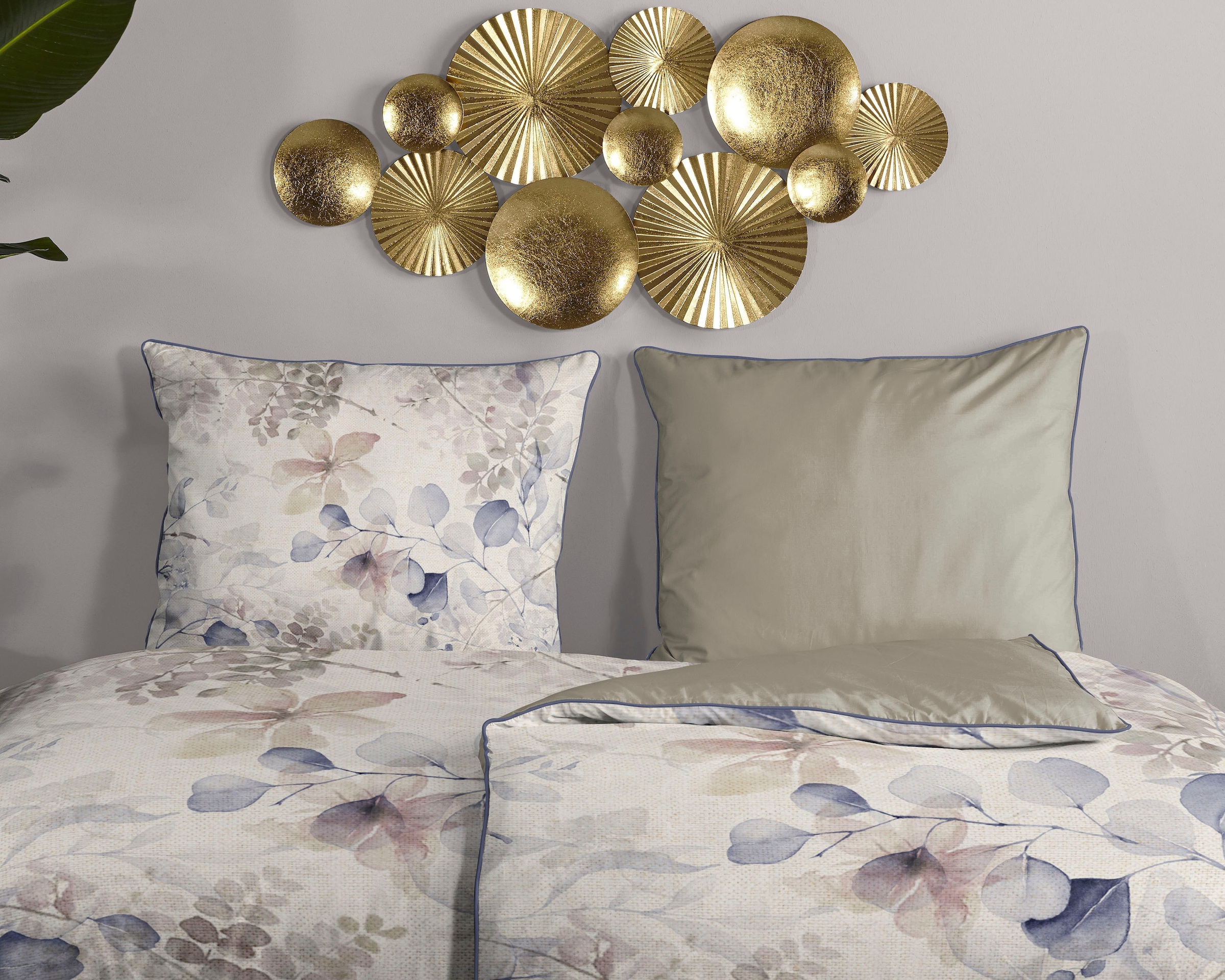 Descanso Wendebettwäsche »Fivien«, Baumwolle, Satin, 135x200, Biese, Reissverschluss, Wendeoptik, Sand