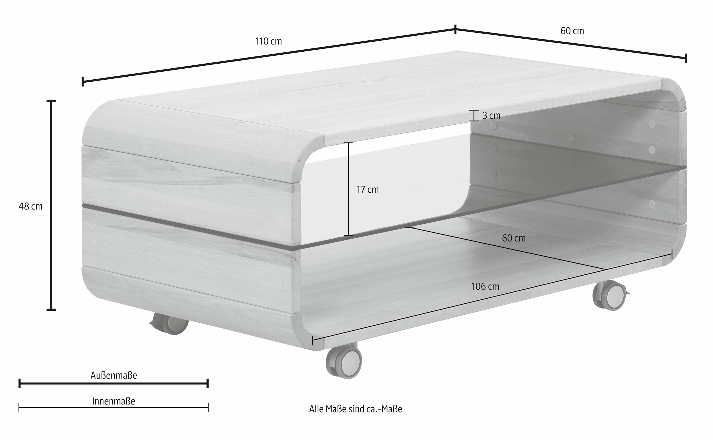 Home affaire Couchtisch »Emil«, auf Rollen, Breite 110 cm