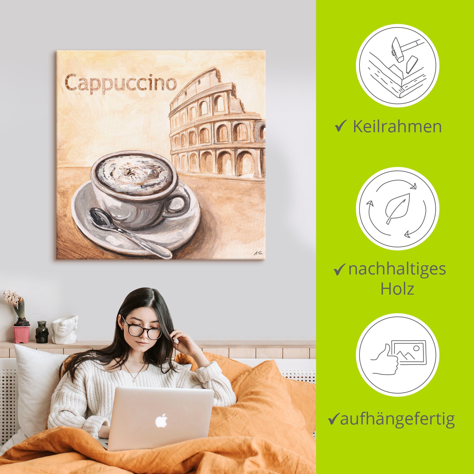 Artland Wandbild »Cappuccino in Rom«, Kaffee Bilder, (1 St.), als Leinwandbild in verschied. Grössen
