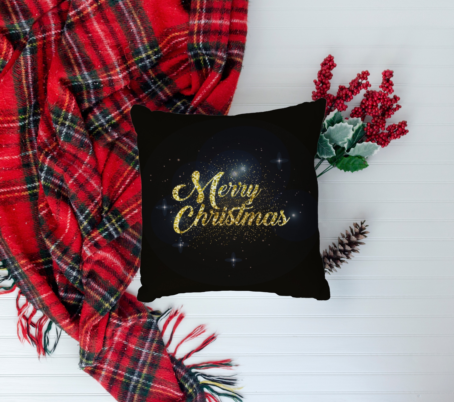 queence Dekokissen »Sternenhimmel«, Kissenhülle,Merry Christmas,Schwarz,Weihnachtsmotiv,Festlich