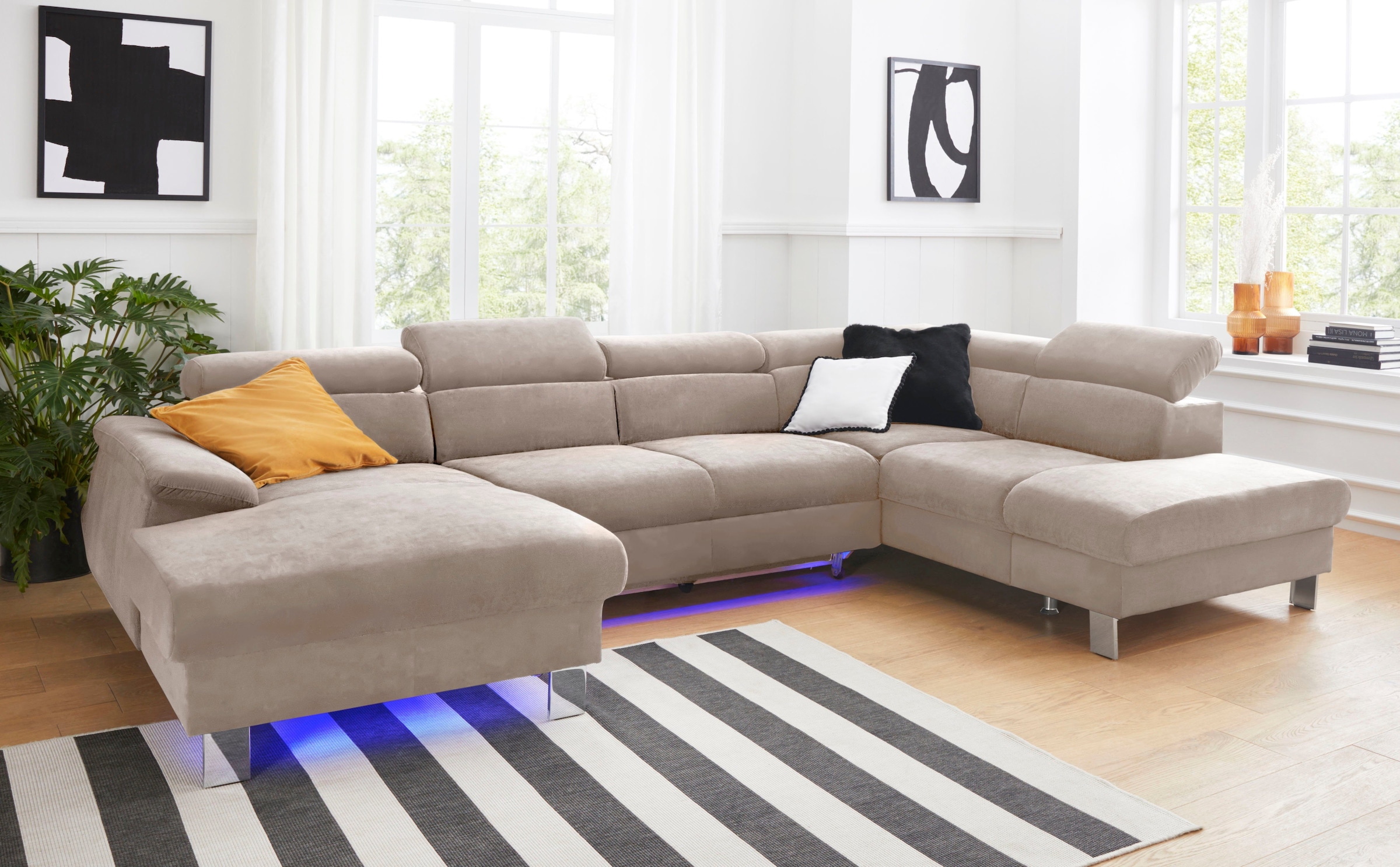 COTTA Polstergarnitur »Komaris U-Form«, (Set), Set bestehend aus: Wohnlandschaft mit Kopfteilverstellung & Hocker