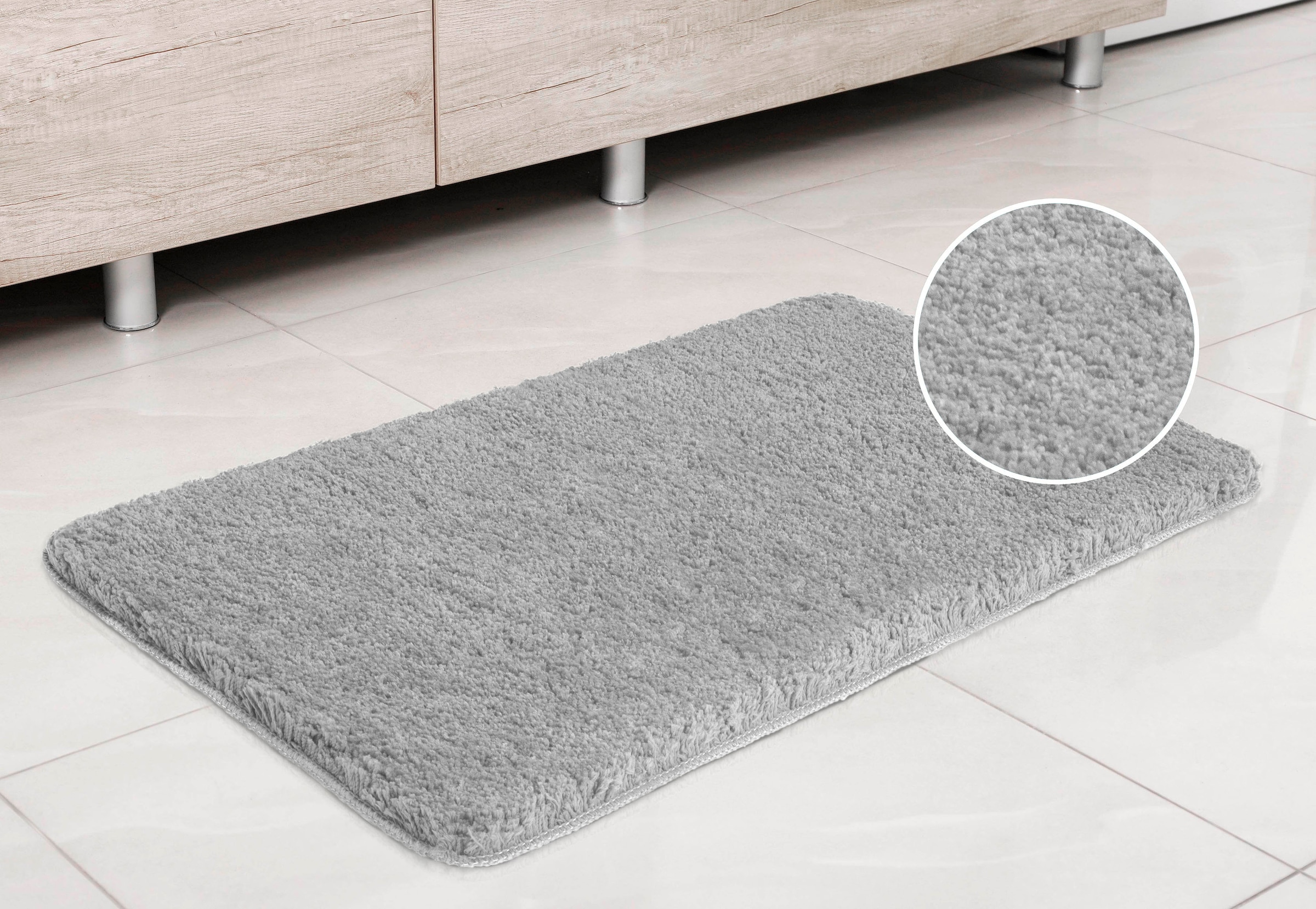 my home Badematte »Sanremo, Badvorleger, Badezimmer Teppich, sehr weich«, rutschhemmend beschichtet, fussbodenheizungsgeeignet-schnell trocknend, Badteppich, unifarben, rechteckig, rund & als 3-tlg. Set erhältlich