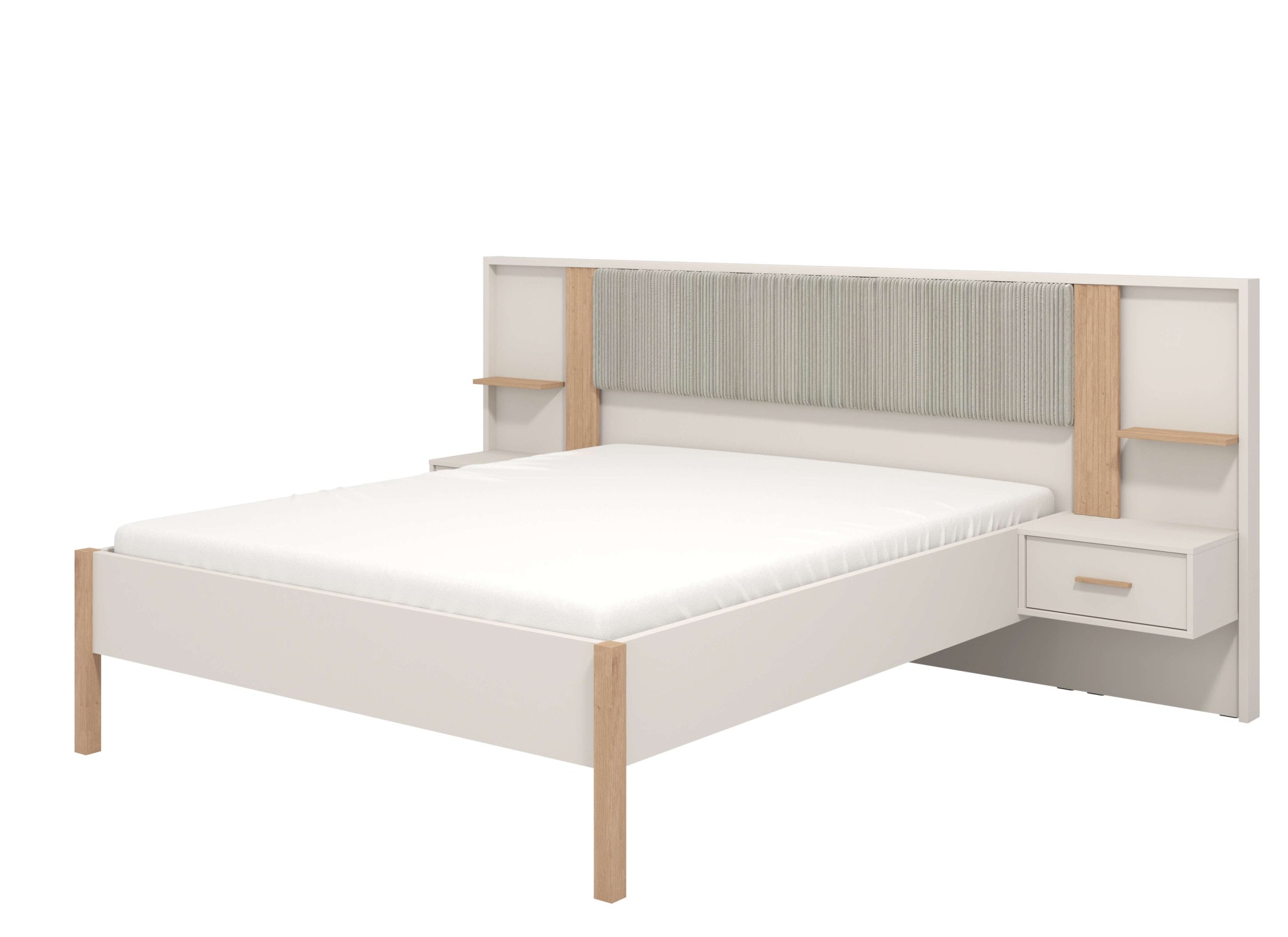 Home affaire Bett »Belfort Bettanlage, mit gepolstertem Kopfteil, weicher Cordstoff« Set, Bett und 2 Wandpaneele mit Nachtkommoden, 3 Stk. tlg. Liegefläche 160x200cm, FSC®-zertifizierter Holzwerkstoff