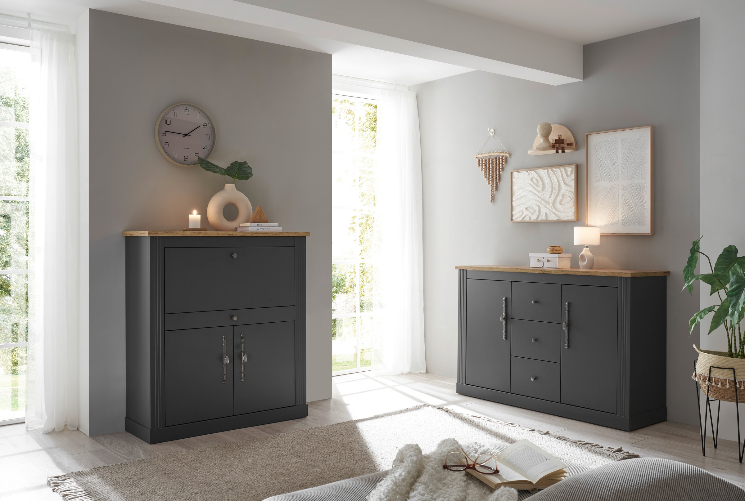 OTTO home Büromöbel-Set "Westminster, wohnliches Home-Office, Büro in zwei Farben verfügbar" Set, 2 tlg. enthält Sekretär und Sideboard im Landhausstil, mit Kabelkanal