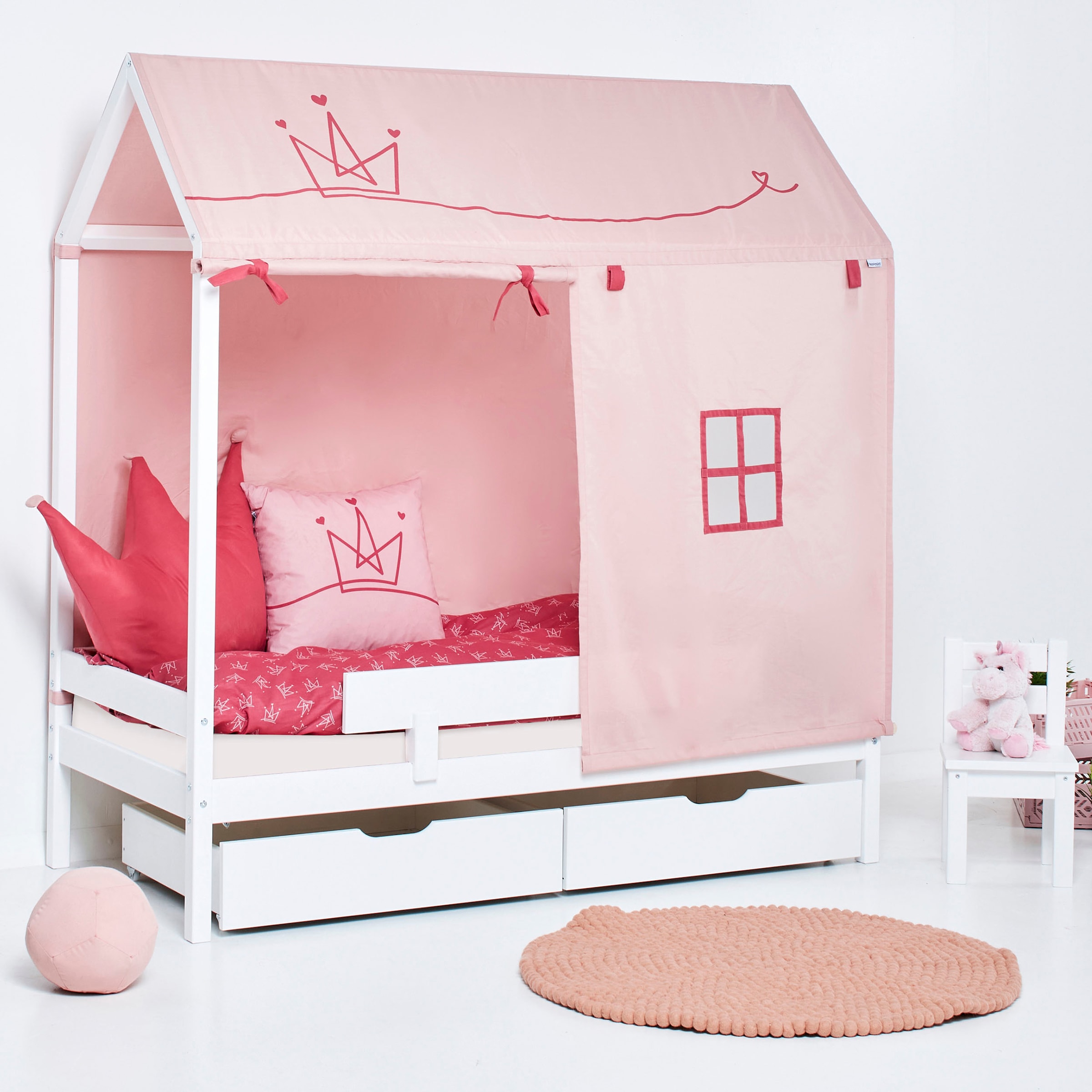 Hoppekids Kinderbett »ECO Comfort Bett« Hausbett mit Dach wahlweise mit Rausfallschutz