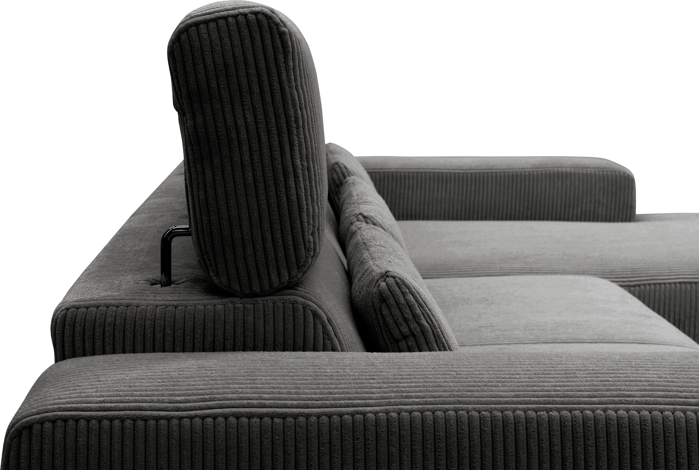 DOMO collection Ecksofa »Brandon B/T/H: 289/177/80 cm, whlw. mit Sitztiefenverstellung, L-Form«, ohne Sitztiefenverstellung, Cord, grau