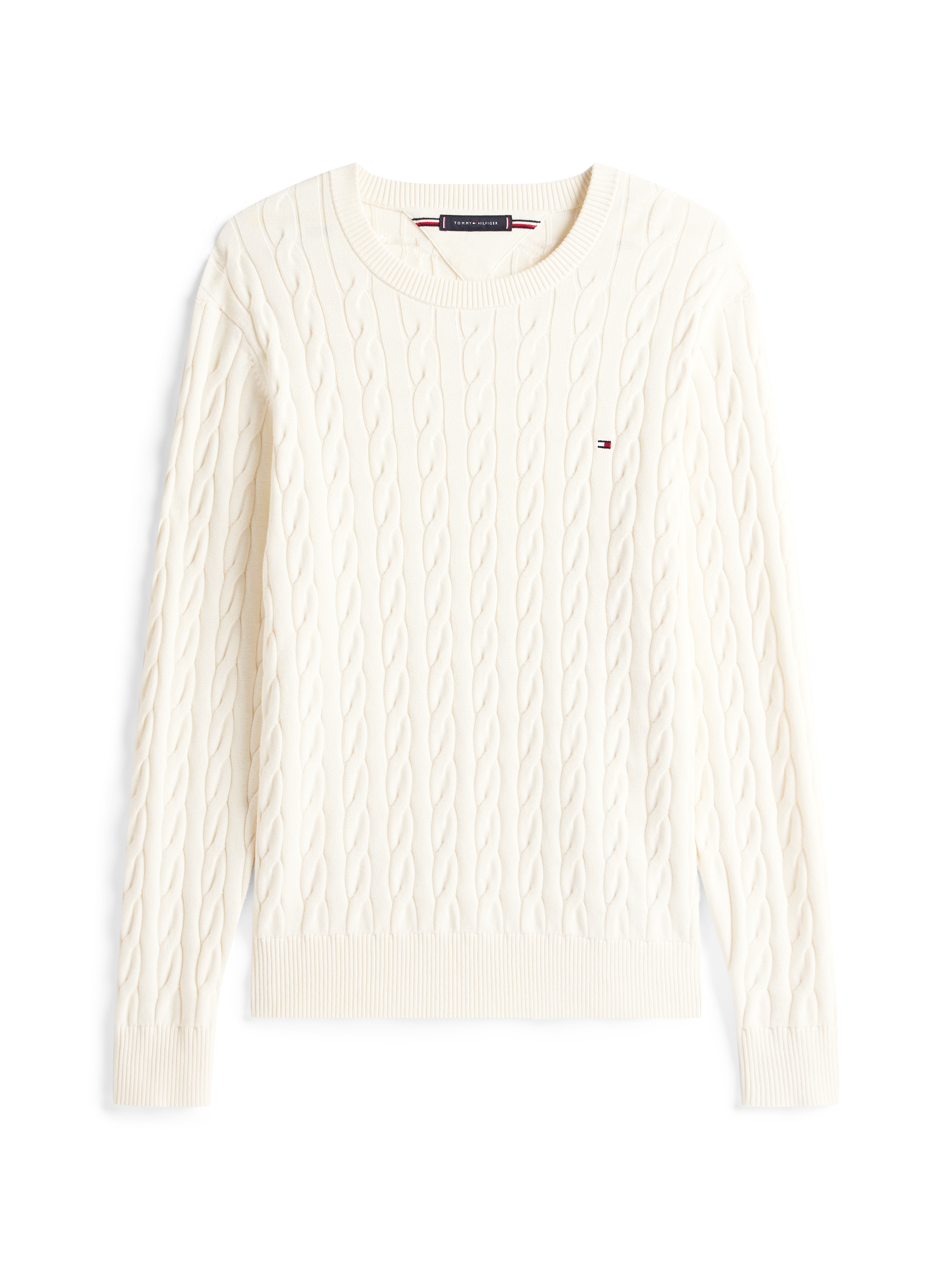Tommy Hilfiger Strickpullover »CLASSIC CABLE CREW NECK mit Strukturstrick und Flaglabel«, unifarben, casual, regular fit, Baumwolle, Rundhals