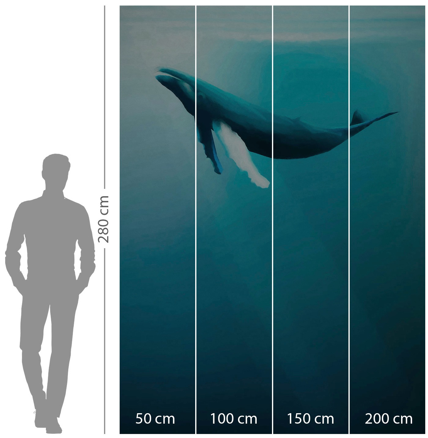 Komar Vliestapete »Digitaldruck Vlies - Artsy Humpback Whale - Grösse 200 x 280 cm«, bedruckt, Kinderzimmer