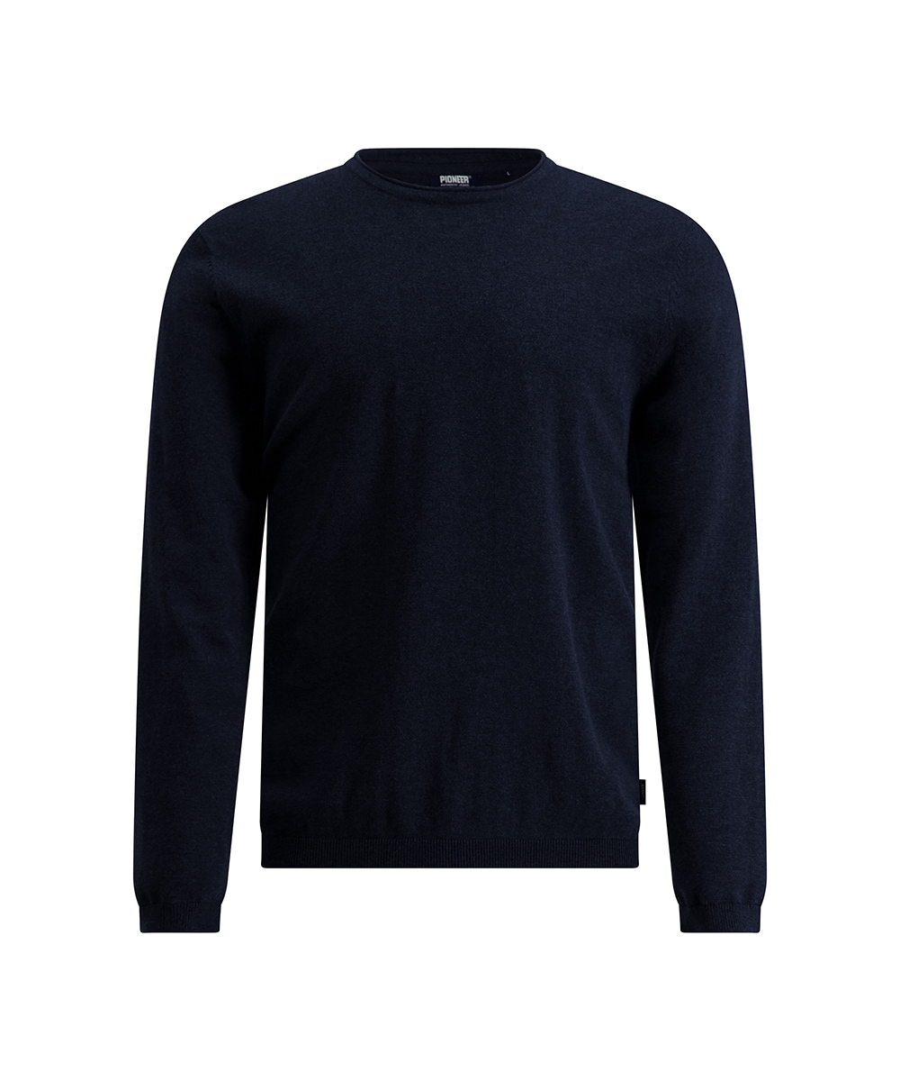 Pioneer Authentic Jeans Rundhalspullover, Ausschnitt mit Rollkante, Aussennähte