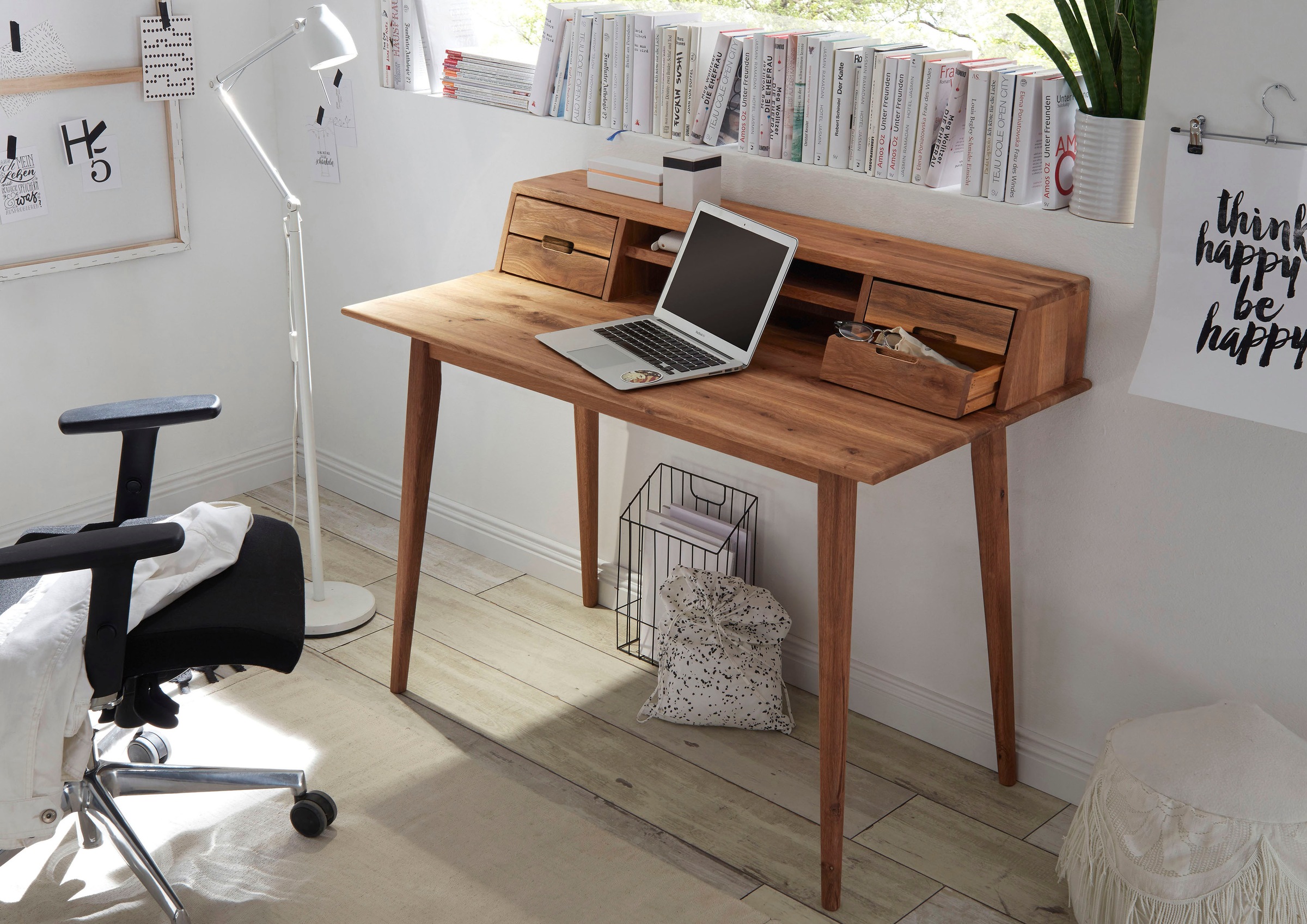 MCA furniture Schreibtisch »Melbourne«, Massivholz Asteiche geölt mit Schubladen, Breite 110 cm