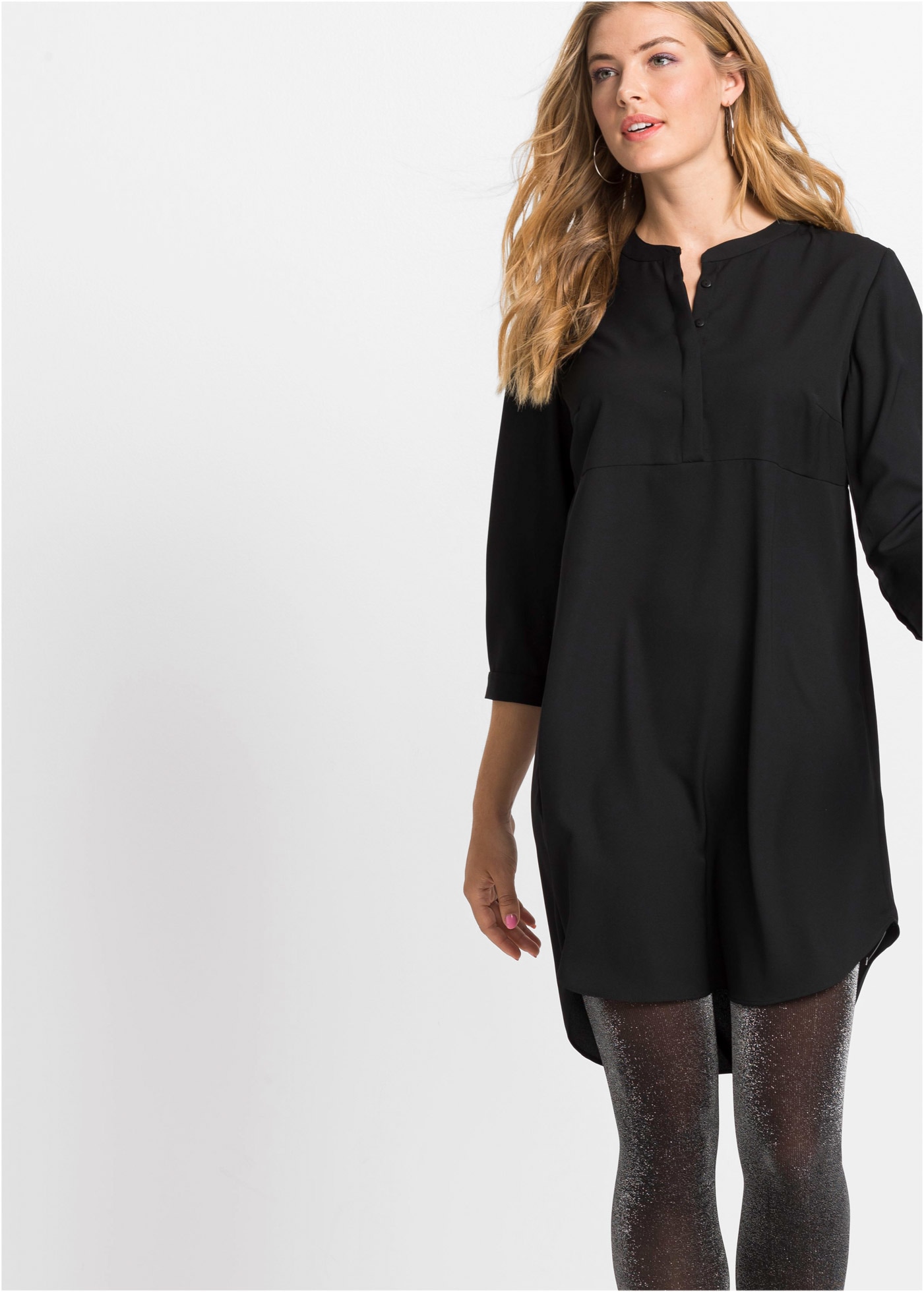 bonprix Blusenkleid für modischen Auftritt, aus Polyester, Regular Fit, mit 3/4-Ärmeln