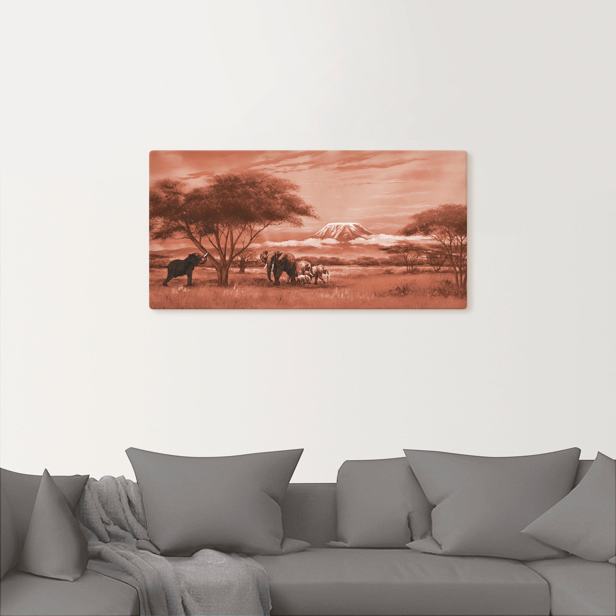 Artland Wandbild »Elefanten am Kilimandscharo«, Bilder von Afrika, (1 St.), als Leinwandbild, Wandaufkleber oder Poster in versch. Grössen
