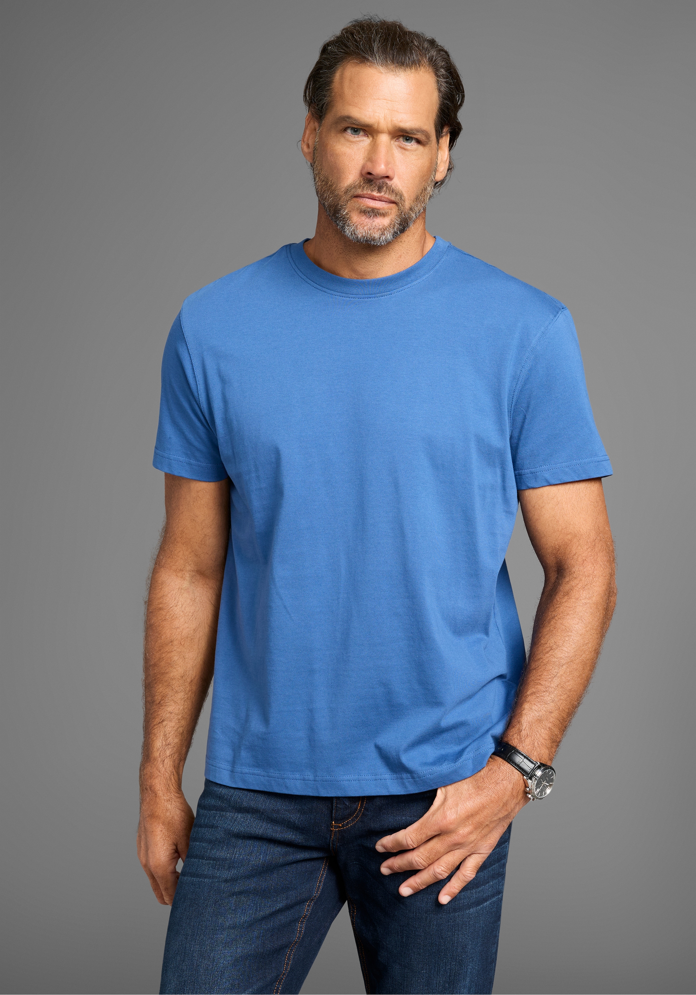 Man's World T-Shirt »neue Farben!«, (3er-Pack), Kurzarm, unifarben, Rundhals, aus Baumwolle
