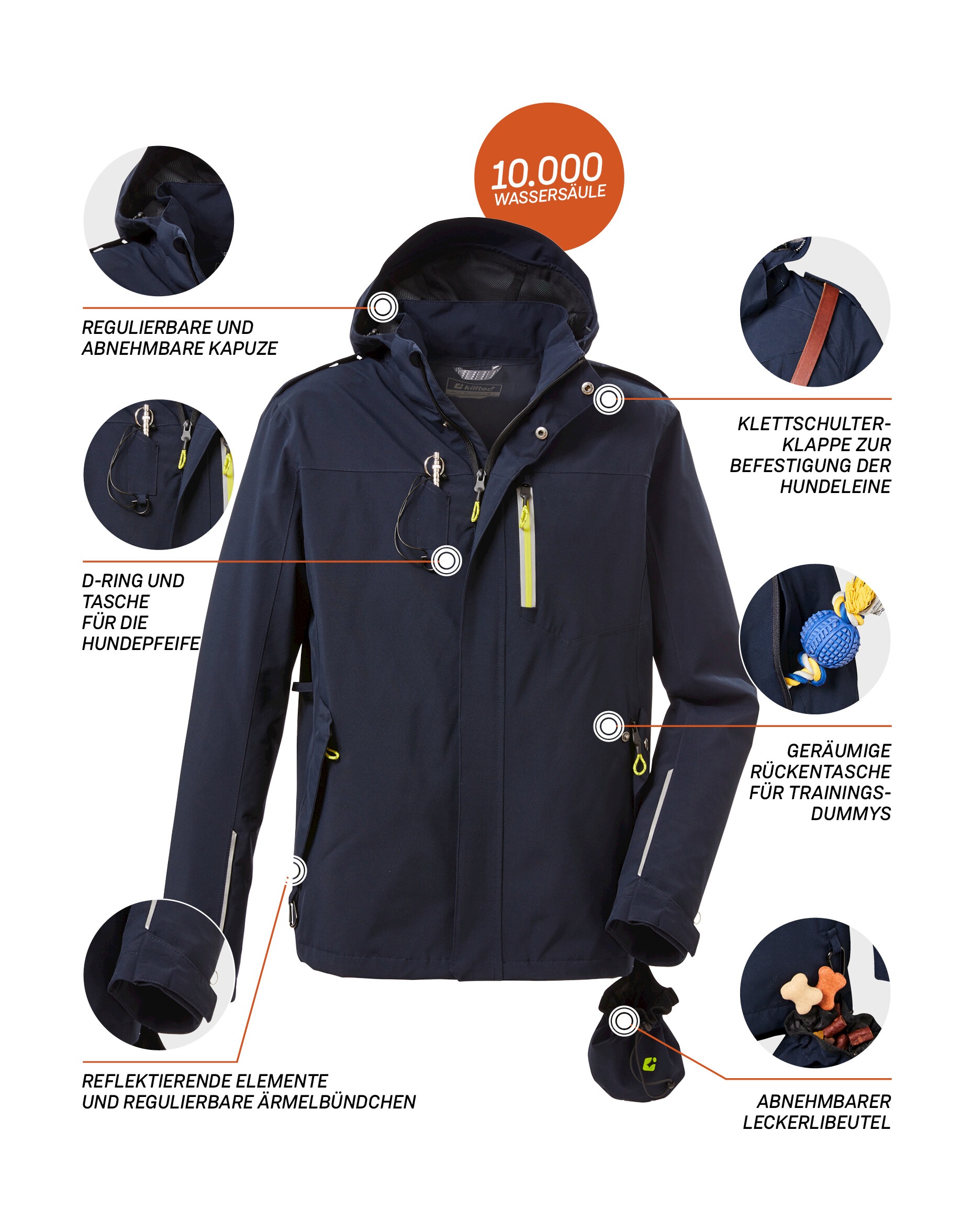 Killtec Outdoorjacke »KOS 149 MN JCKT«, Wasserdichte, atmungsaktive Jacke mit Taschen u Haken für Hundezubehör