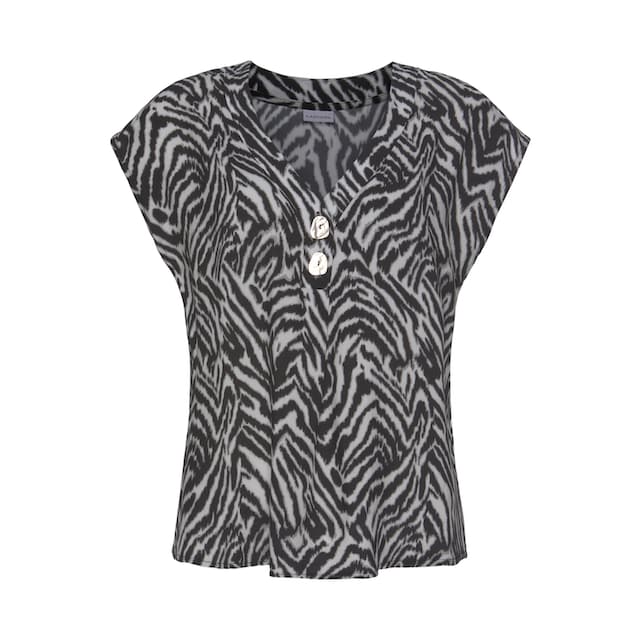 ❤ LASCANA Schlupfbluse, mit Zebraprint und modischen Knöpfen, Kurzarmbluse,  sommerlich entdecken im Jelmoli-Online Shop