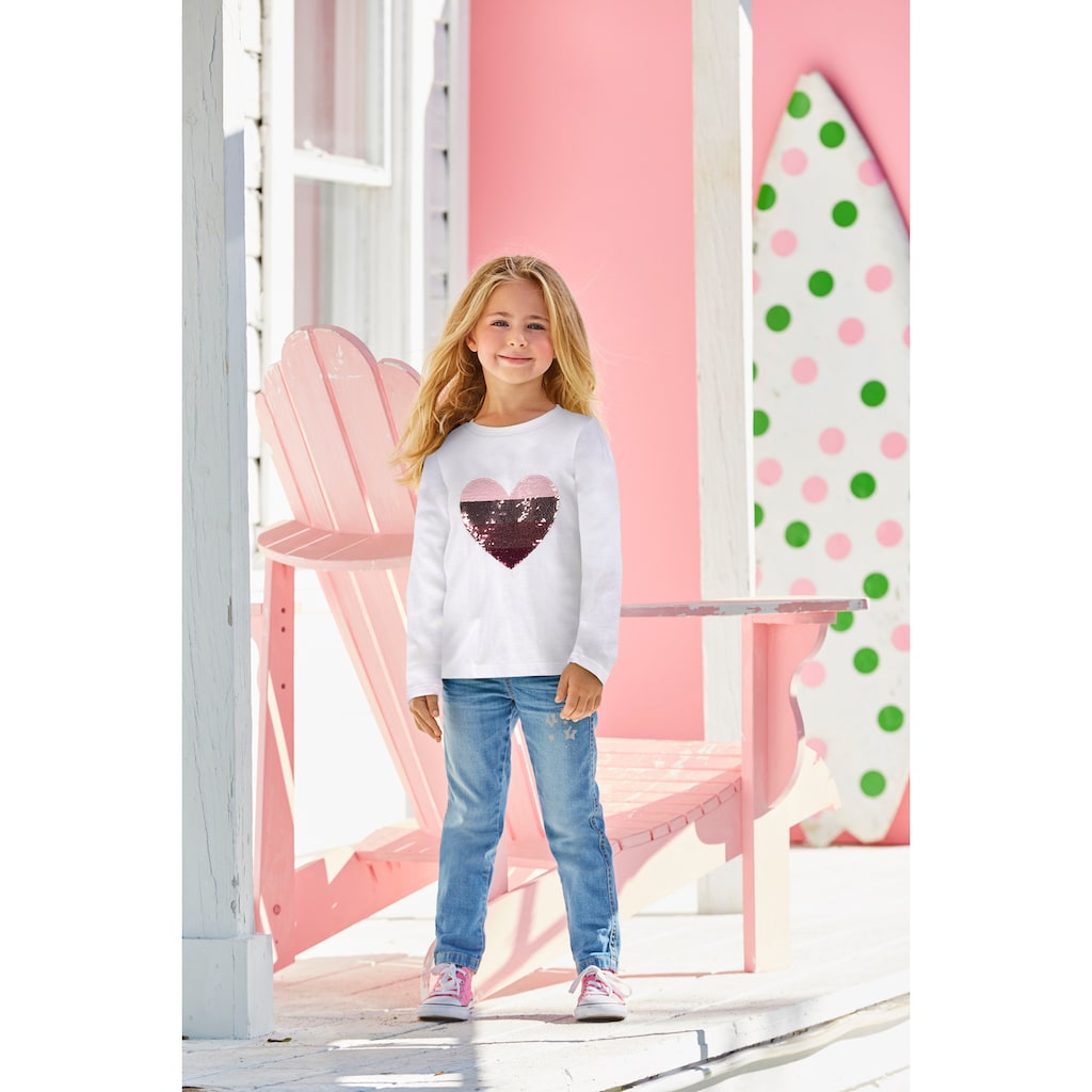 KIDSWORLD Langarmshirt »für kleine Mädchen«, mit Paillettenherz zum Wenden