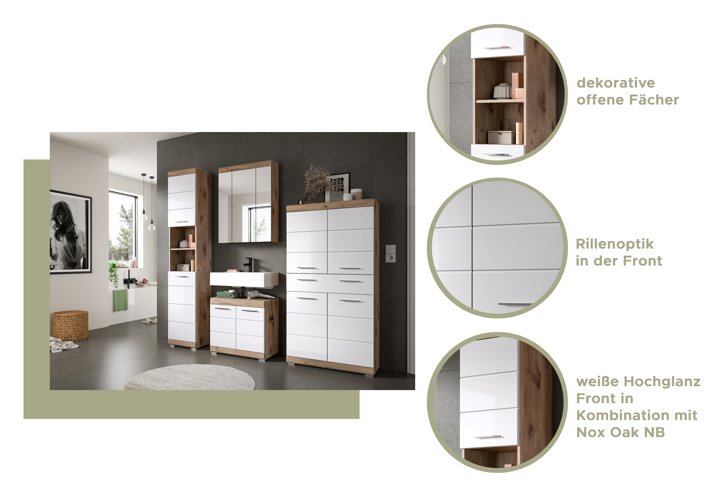 INOSIGN Waschbeckenunterschrank »SIENA, Breite 60cm, 2 Tür, 2 Fächer, mit Siphonausschnitt, MDF-Front«, (1 St., TOPSELLER!), in verschiedenen Farben erhältlich, Badmöbel, Badschrank, Kommode, Bad