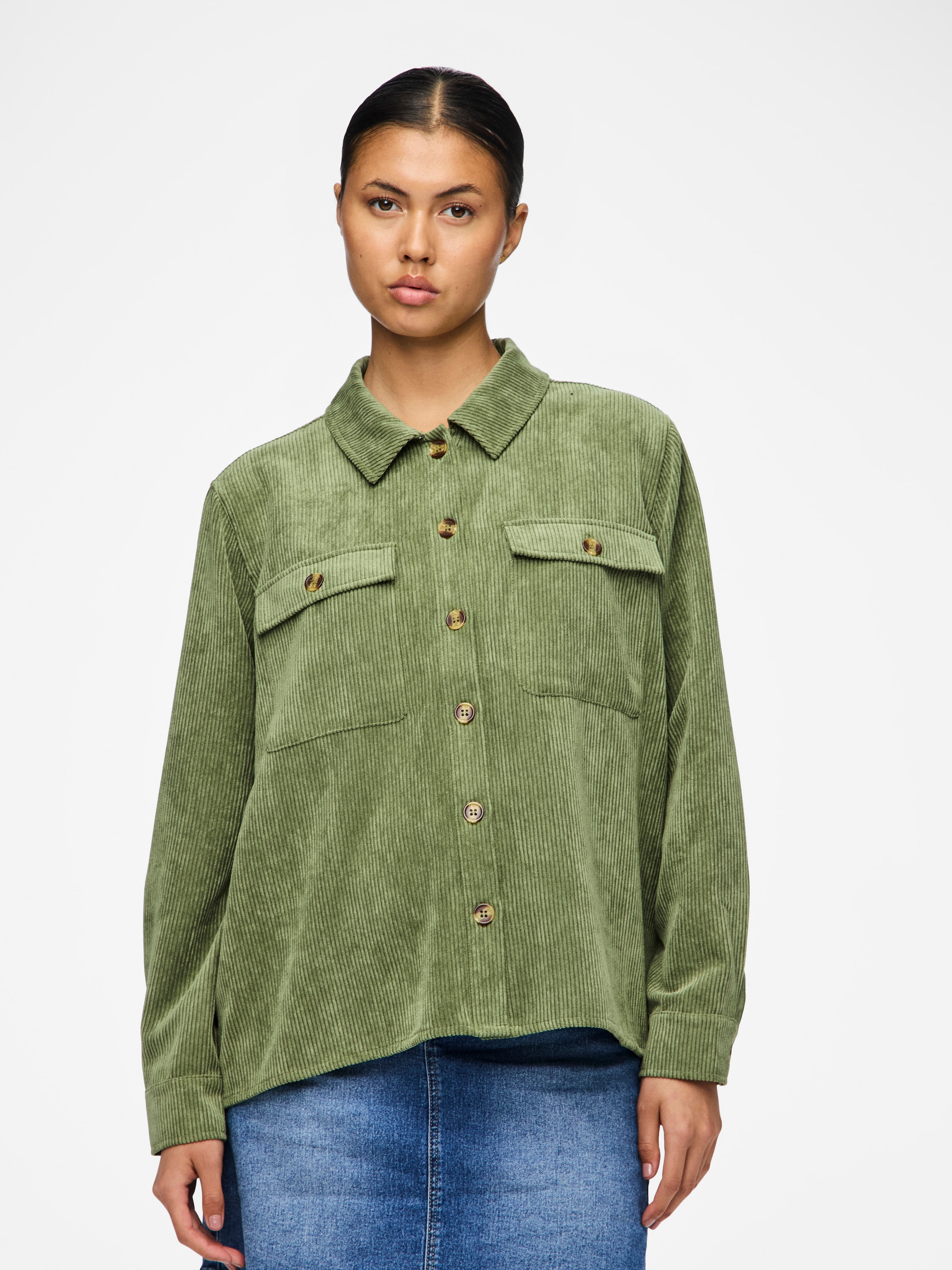 pieces Hemdbluse "PCEFFI LS SHIRT WVN NOOS" Materialmix, loose fit