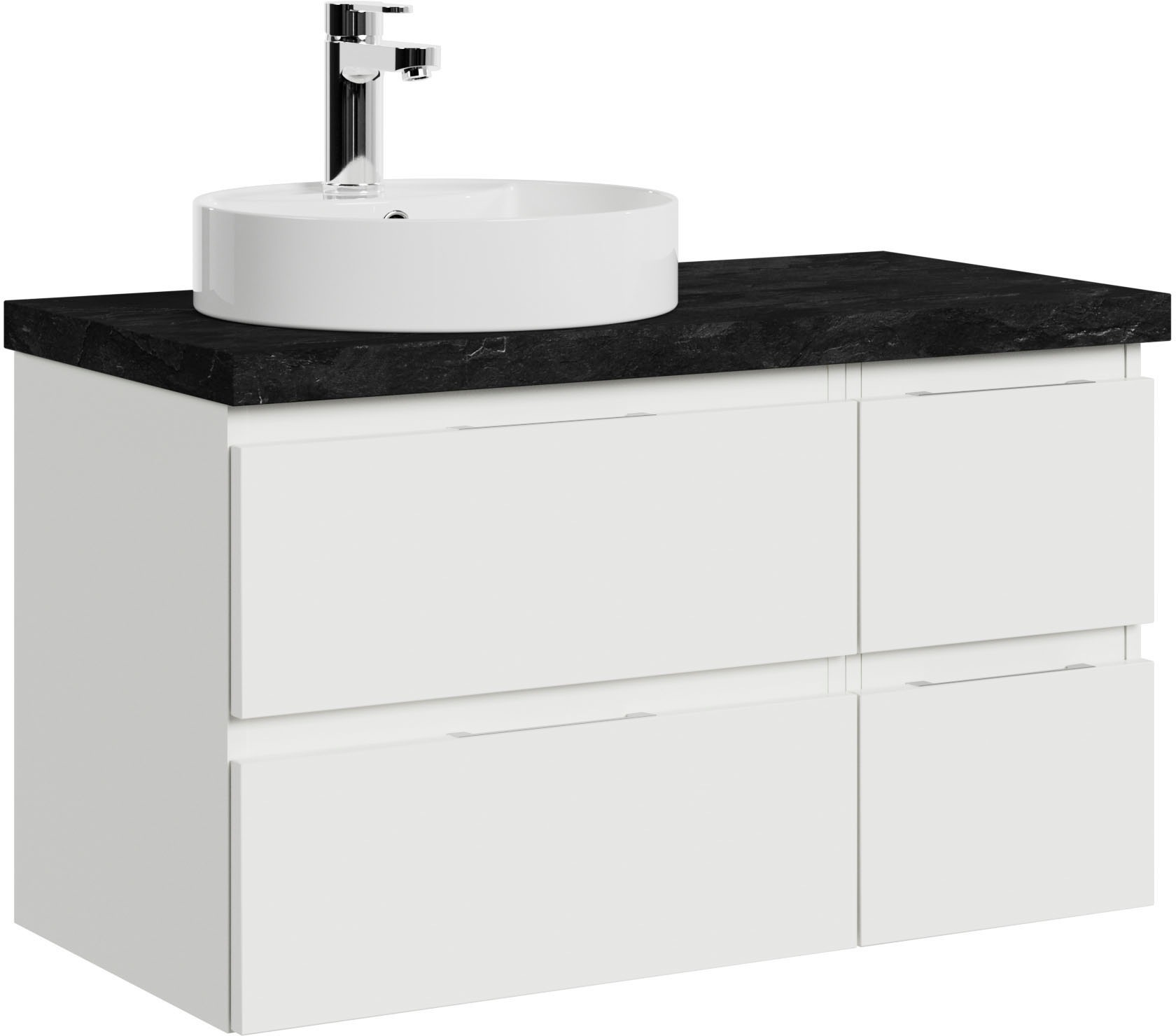 Saphir Waschtisch "Serie 4035 Keramik-Aufsatzbecken mit Unterschrank, 88 cm breit" Waschplatz mit 4 Schubladen, Griffuge, Schneeweiß Glanz