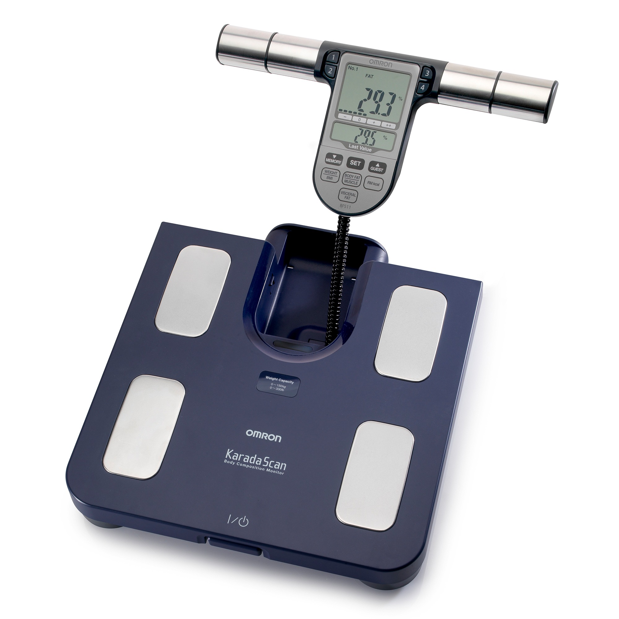 Omron Körper-Analyse-Waage »BF511 Ganzkörpermessung mit klinischer Genauigkeit, 8 Sensoren« Körper- & Viszeralfett, Muskelmasse, BMI & RMR, bis 150 kg, 4 Nutzer