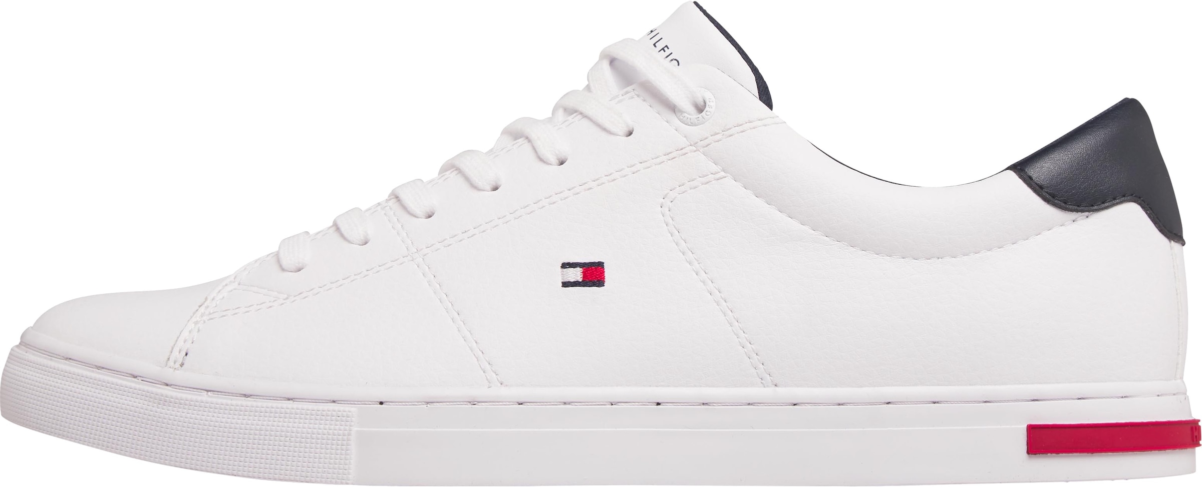 Tommy Hilfiger Sneaker "ESSENTIAL LEATHER DETAIL VUL", Freizeitschuh, Halbschuh, Schnürschuh mit gepolstertem Schaftrand