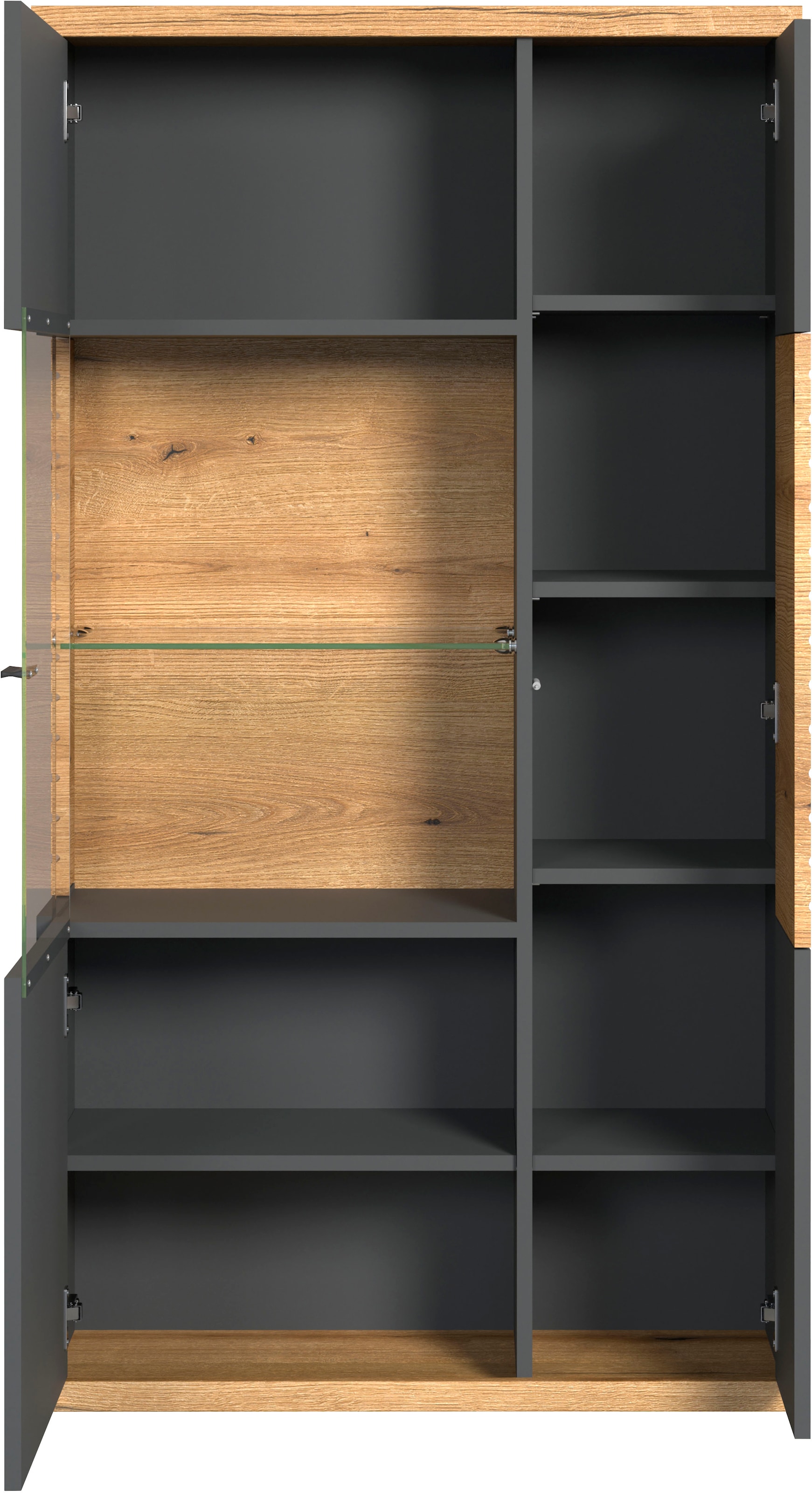 INOSIGN Highboard »Galway«, Vitrine in angesagter Rillenoptik mit viel Stauraum - Soft-Close