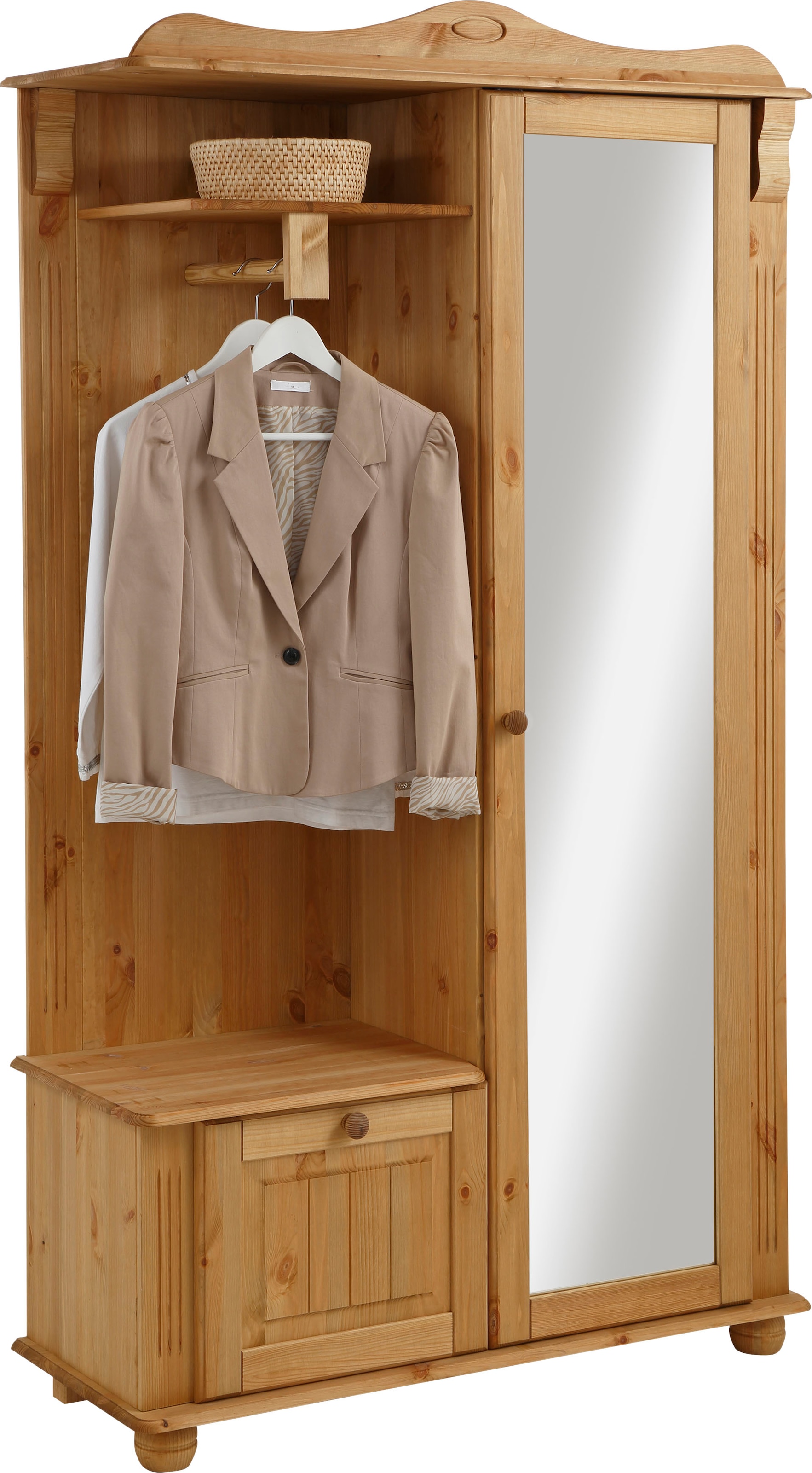 Home affaire Kompaktgarderobe »Adele«, Breite 108 cm, mit Spiegeltür, aus massiver Kiefer, FSC®