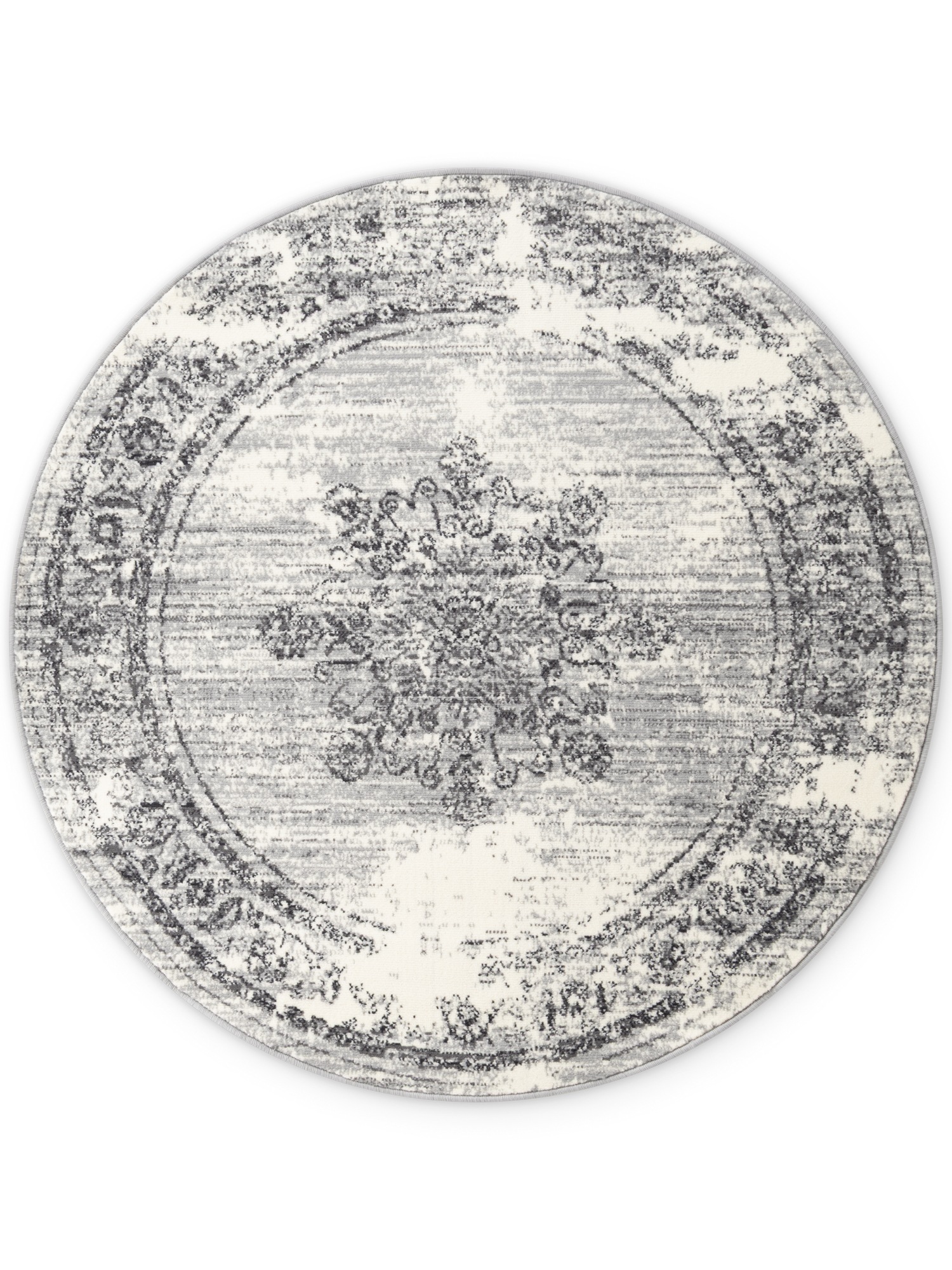 THE RUGS Gloria Round Rug Lydia Vintage Oriental Short Pile in Grey | Size: 120cm diameter