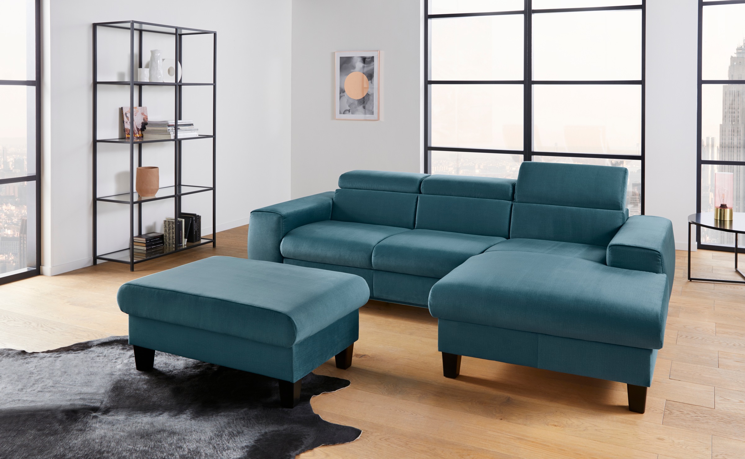 COTTA Ecksofa »Morven L-Form mit Kopfteilverstellung«, wahlweise mit Bettfunktion, Bettkasten & Wireless-Charger