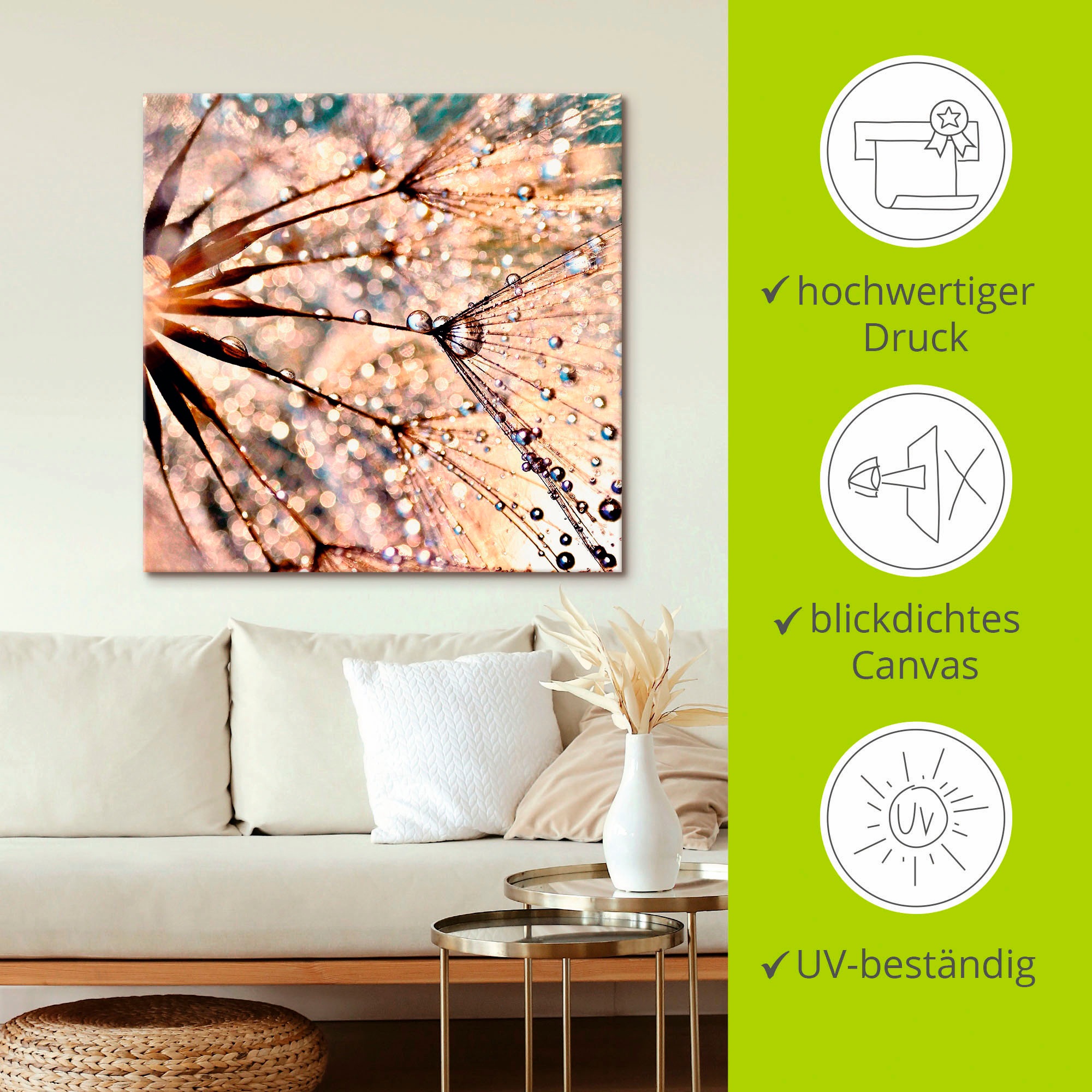 Artland Wandbild »Pusteblume - Kisses from rain«, Blumen, (1 St.), als Leinwandbild, Poster in verschied. Grössen