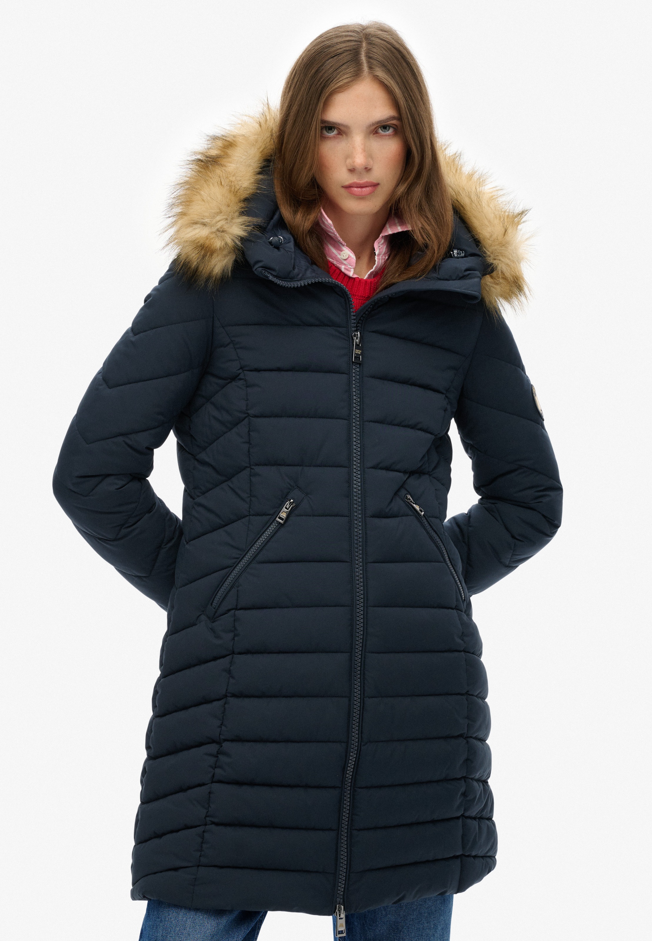 Superdry Steppjacke »FUJI FAUX FUR HOOD MID LENGTH« mit Kapuze