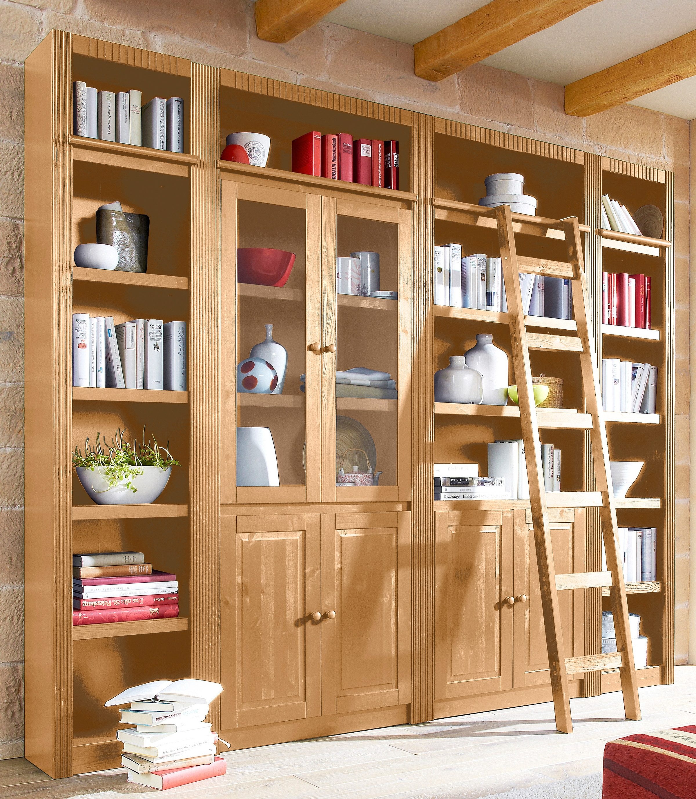 OTTO home Bücherwand "Bergen" aus massivem schönen Kiefernholz, Breite 255 cm