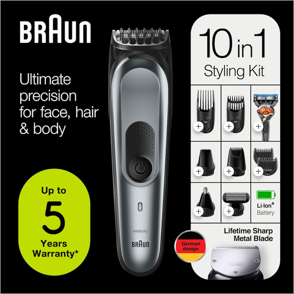 Braun Multifunktionstrimmer »10-in-1 Multi-Grooming-Kit 7 MGK7221«, Herren-Barttrimmer, Bodygrooming-Set und Haarschneider