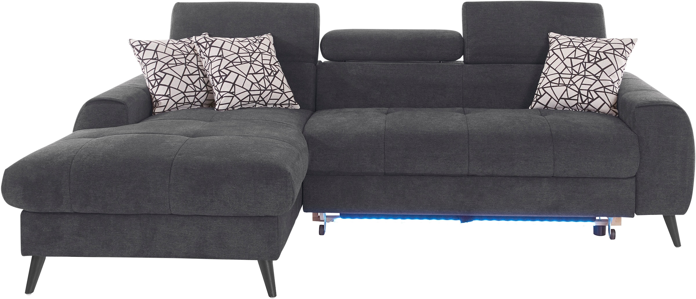 COTTA Ecksofa »Mia L-Form mit 3 Zierkissen«, wahlweise mit Bettfunktion, Bettkasten, Beleuchtung & Wireless-Charger