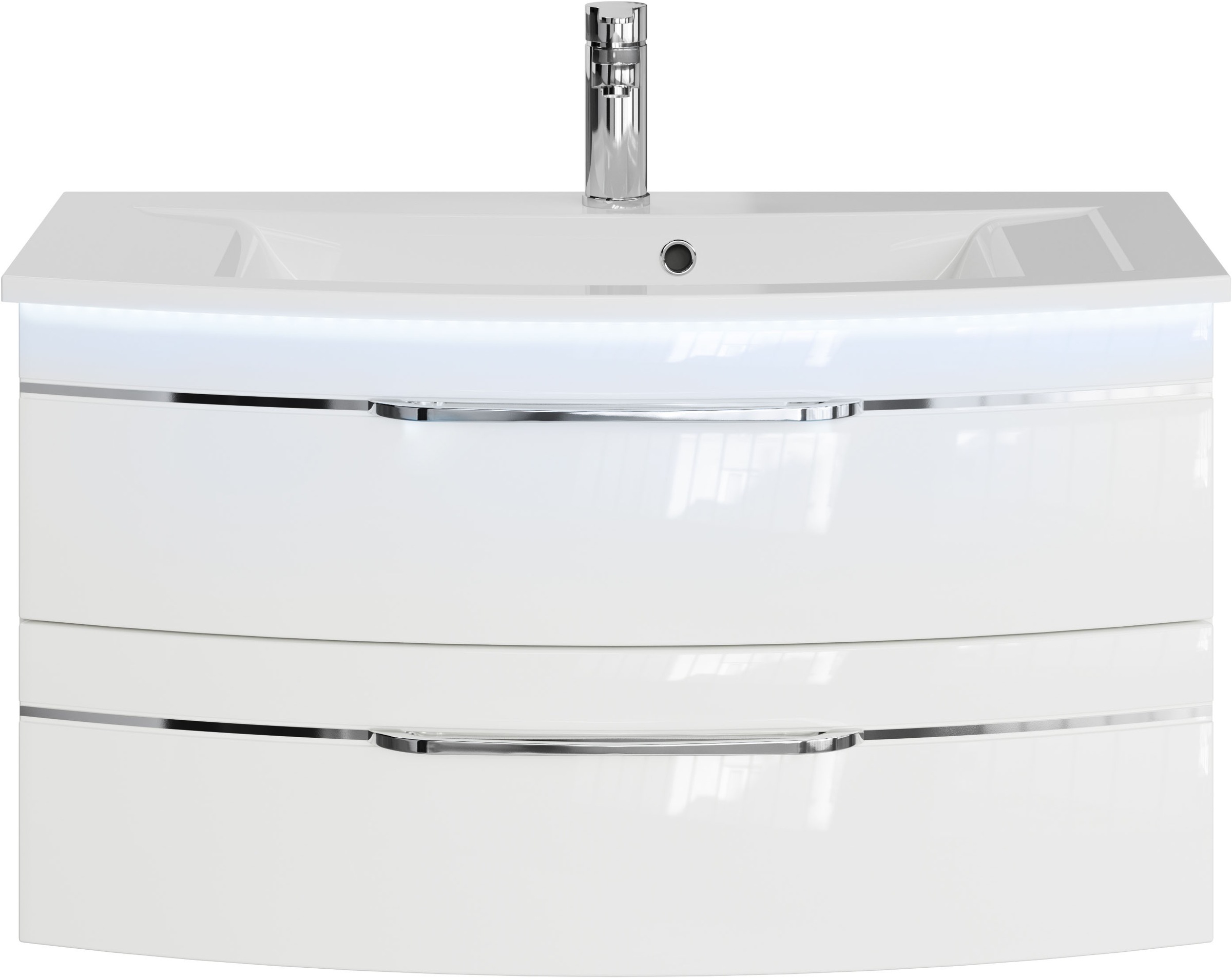 Saphir Waschtisch "Serie 7045 Mineralmarmor-Waschtisch und Unterschrank, 91 cm breit" Waschplatz mit 2 Schubladen, Badmöbel Set mit Waschtisch