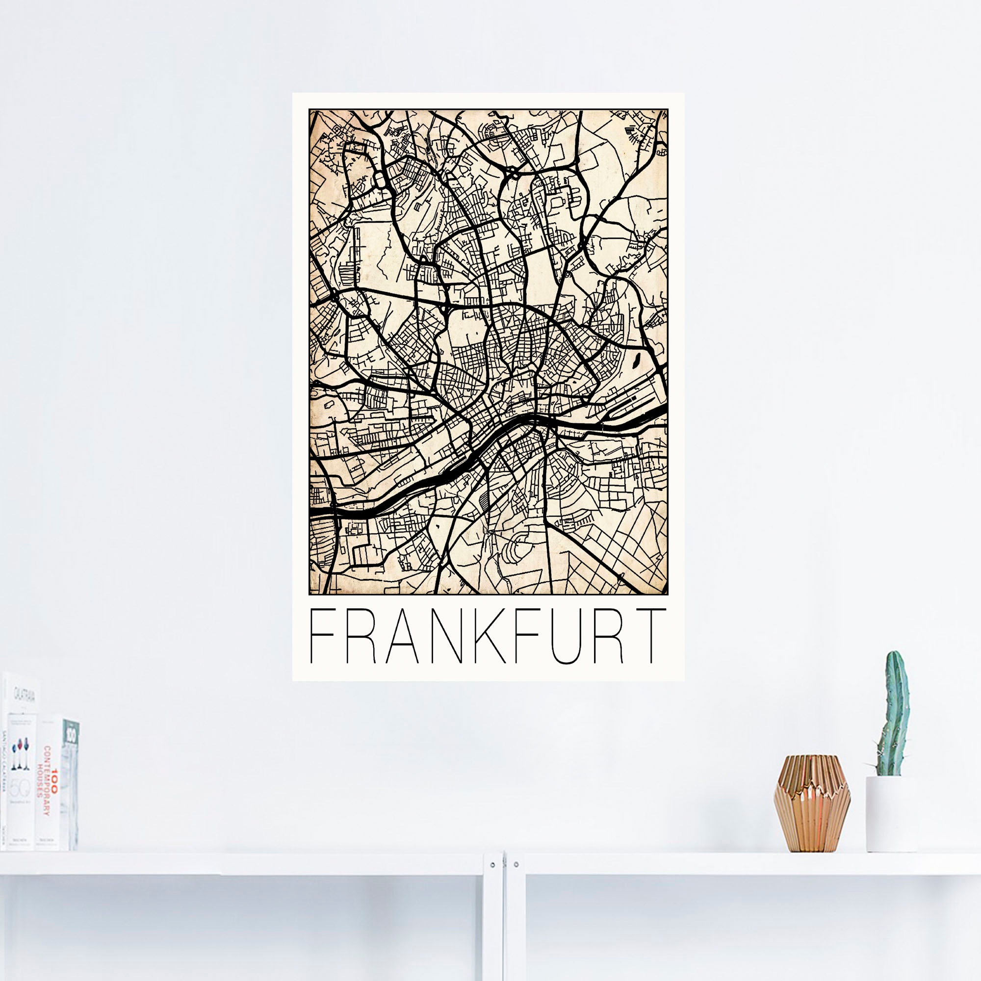 Artland Wandbild »Retro Karte Frankfurt Deutschland Grunge«, Deutschland, (1 St.), als Alubild, Leinwandbild, Wandaufkleber oder Poster in versch. Grössen
