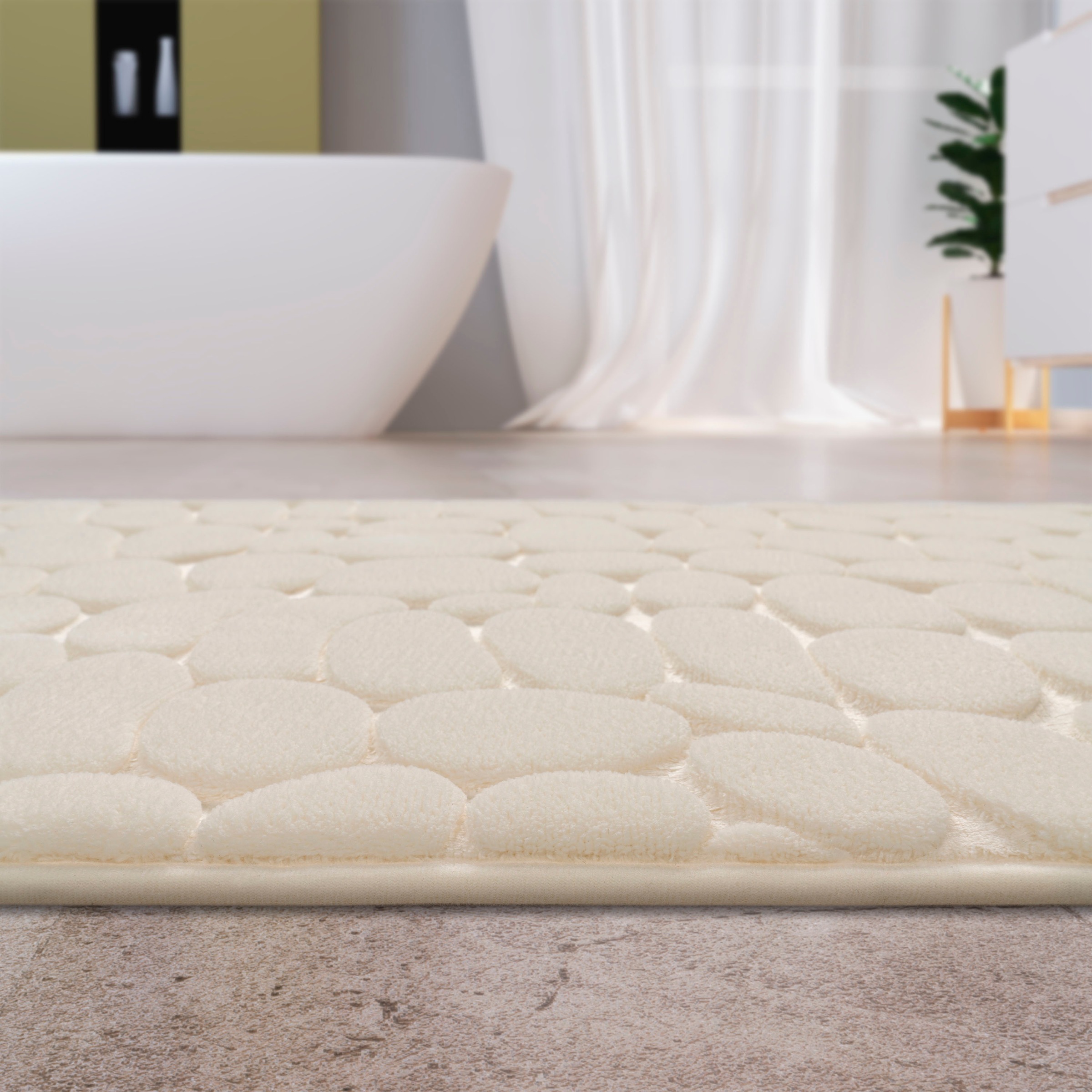 Paco Home Badematte »Corby 256«, Höhe 13 mm, fussbodenheizungsgeeignet, Badteppich, Uni Farben, Motiv Steine, Hoch-Tief Effekt