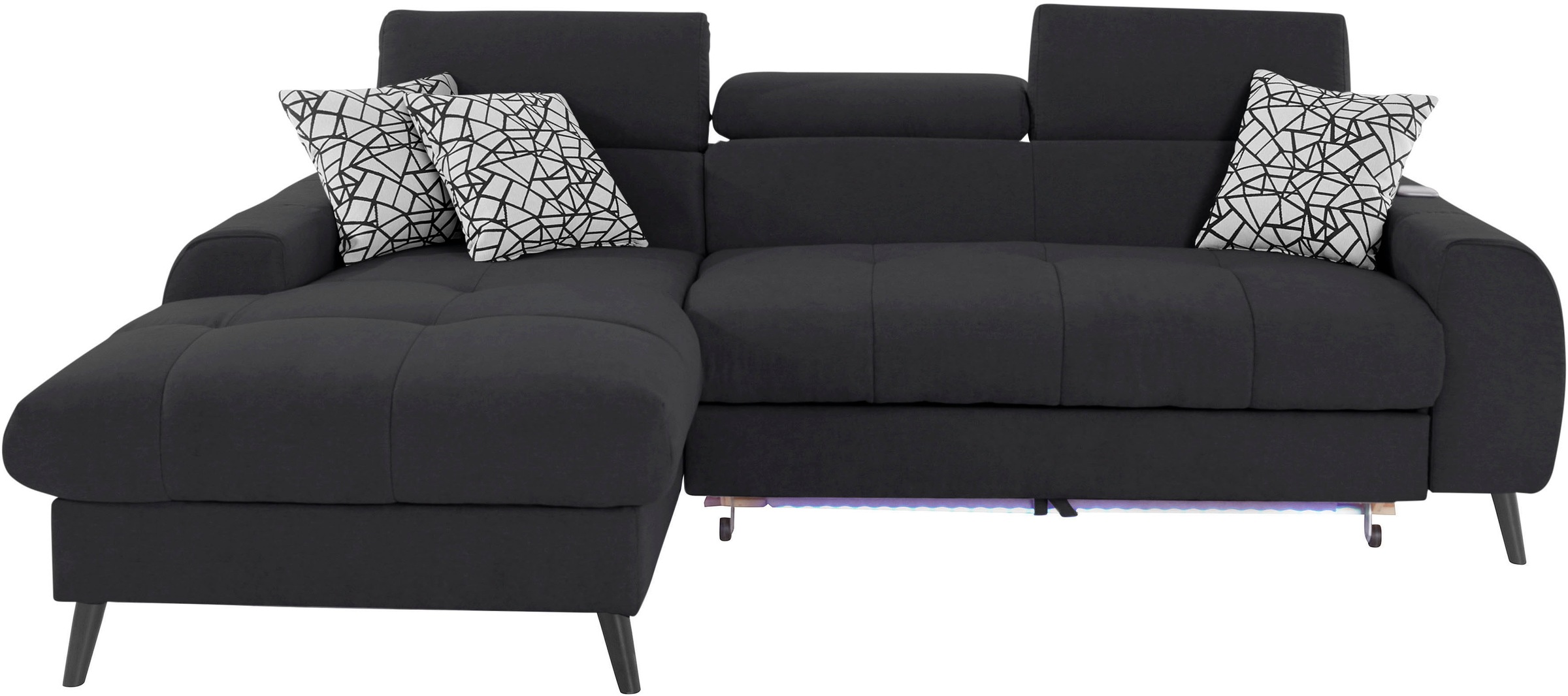 COTTA Ecksofa »Mia L-Form mit 3 Zierkissen«, wahlweise mit Bettfunktion, Bettkasten, Beleuchtung & Wireless-Charger