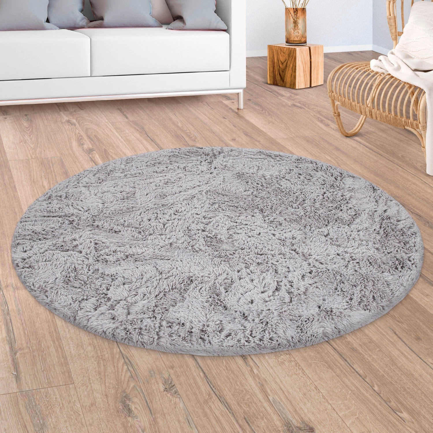 Paco Home Hochflor-Teppich »Silky 591«, Farben, rund, kuschelig | weich online und Uni kaufen besonders Jelmoli-Versand