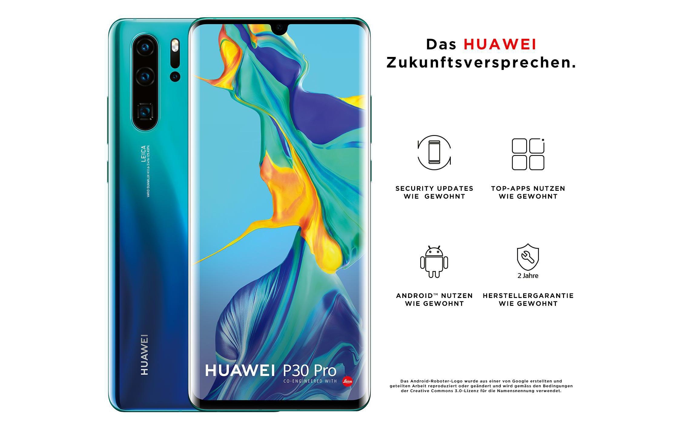 Huawei Smartphone »P30 Pro Aurora Blue«, Aurora Blue/Blau, 16,43 cm/6,47 Zoll, 128 GB Speicherplatz, 40 MP Kamera