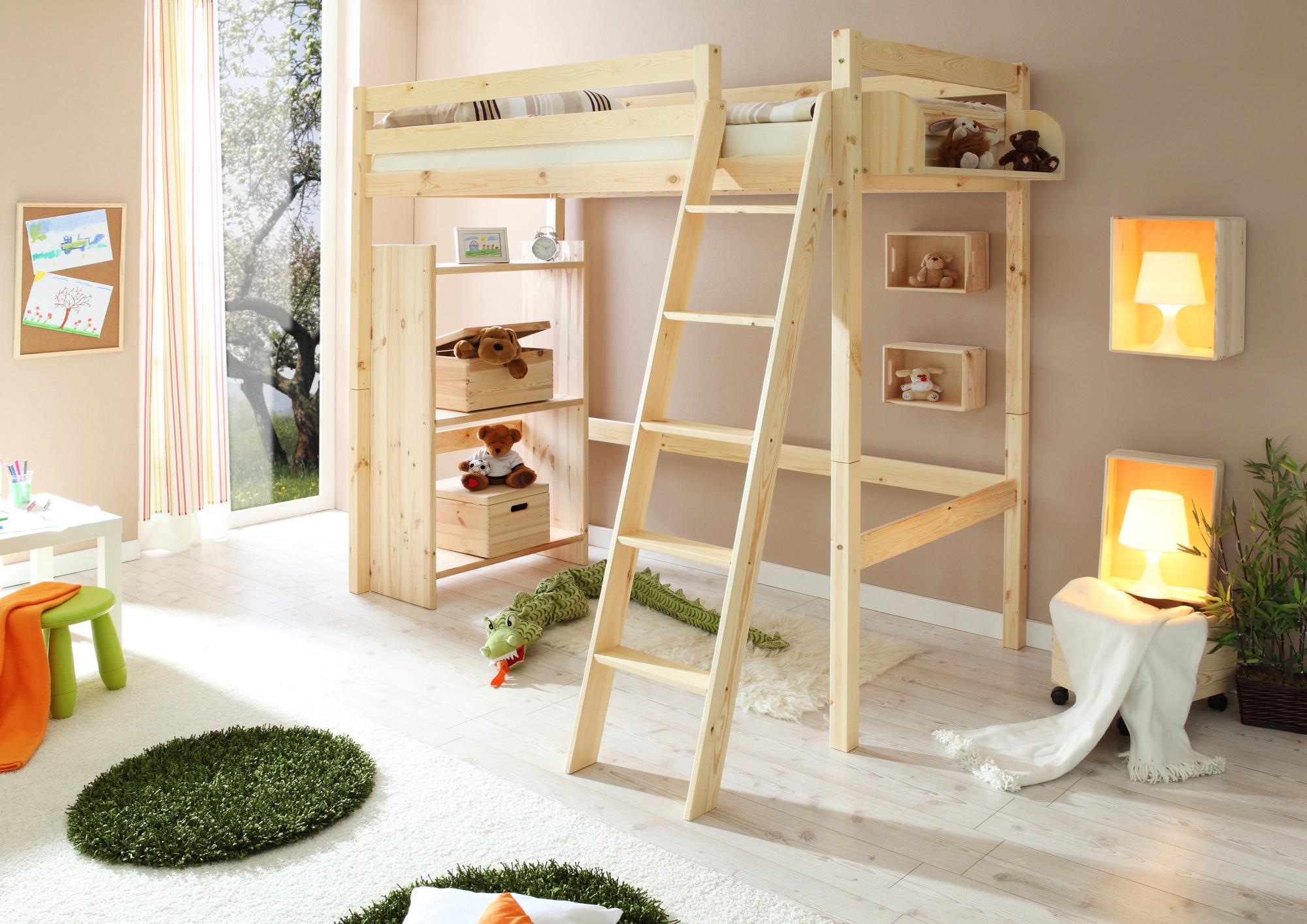 Ticaa Hochbett mit Rollrost in 2 Breiten, Kiefer
