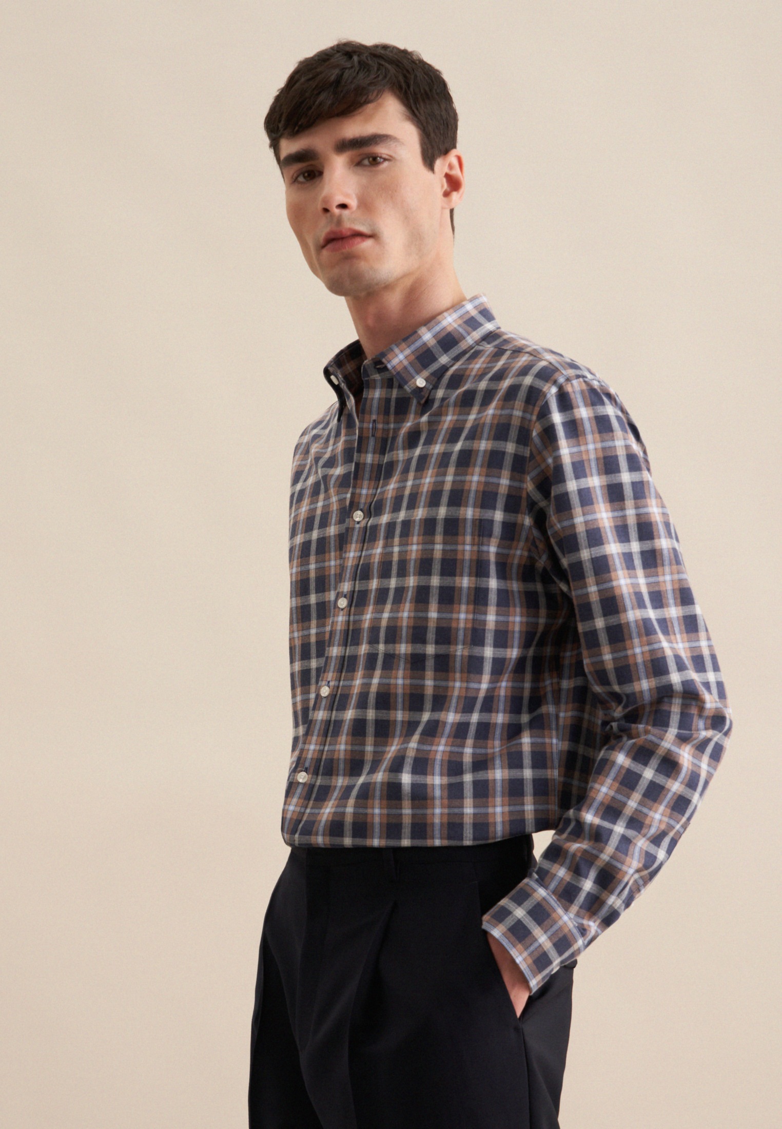 seidensticker Flanellhemd »Comfort« Comfort 1/1 Button-Down-Kragen Karo