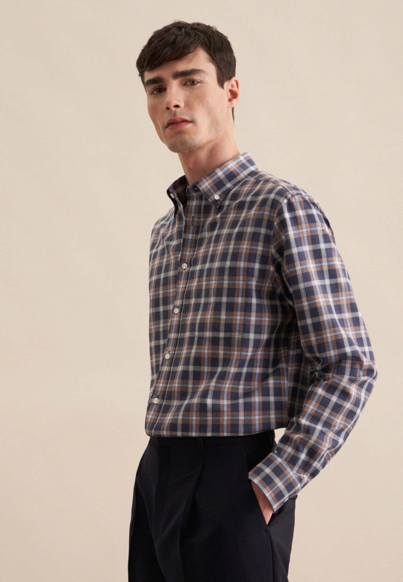seidensticker Flanellhemd »Regular« Regular 1/1 Button-Down-Kragen Karo