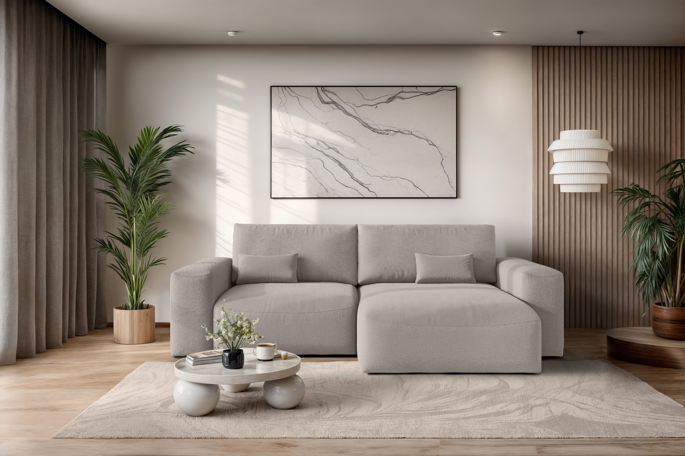 GOODproduct Ecksofa "MATTS Schlafsofa mit Bettkasten, Masse B/T/H: 265/159/89 cm" L-Form mit Recamiere rechts oder links, hoher Sitzkomfort