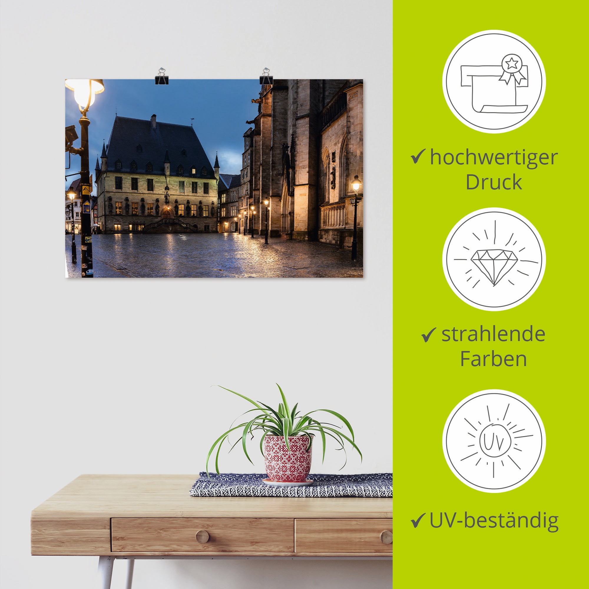 Artland Wandbild »Rathaus Osnabrück I«, Gebäude, (1 St.), als Alubild, Outdoorbild, Poster in verschied. Grössen