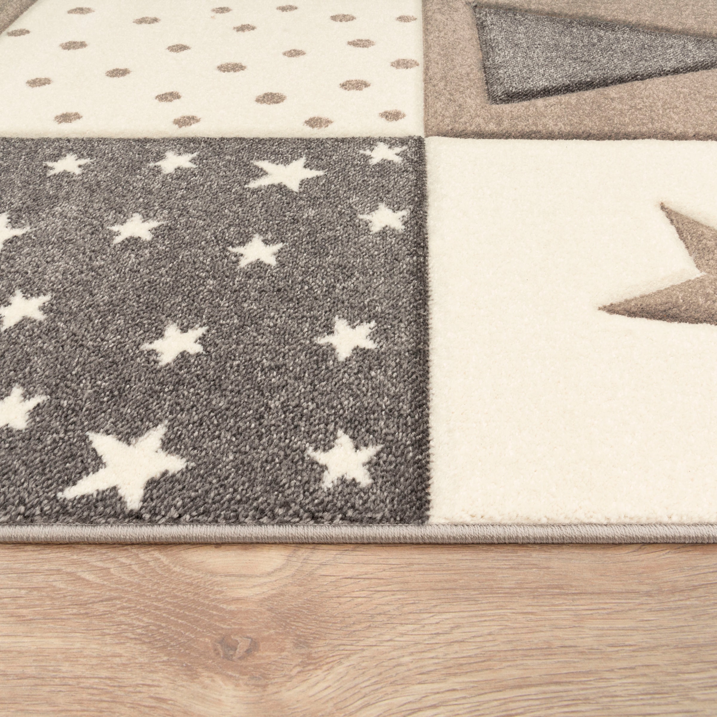 Paco Home Kinderteppich »Cosmo 340«, rechteckig, 17 mm Höhe, Kurzflor, Pastell-Farben, 3D Effekt, Motiv Berge, Punkte & Sterne