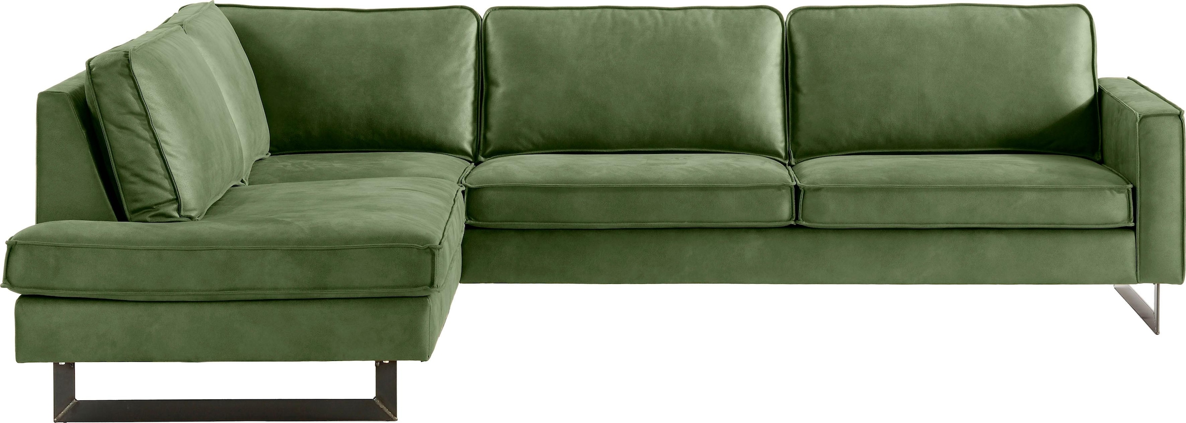 Places of Style Ecksofa »Pinto, 290 cm, Cord, Chenille, Lederoptik, Ottomane links / rechts«, mit Keder, schwarze Metallfüsse, Wellenunterfederung
