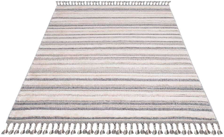 Carpet City Hochflor-Teppich »Valencia 807«, rechteckig, 20 mm Höhe, Läufer, Boho-Stil, 3D-Effekt, Streifen, Hoch-Tief-Struktur, Fransen