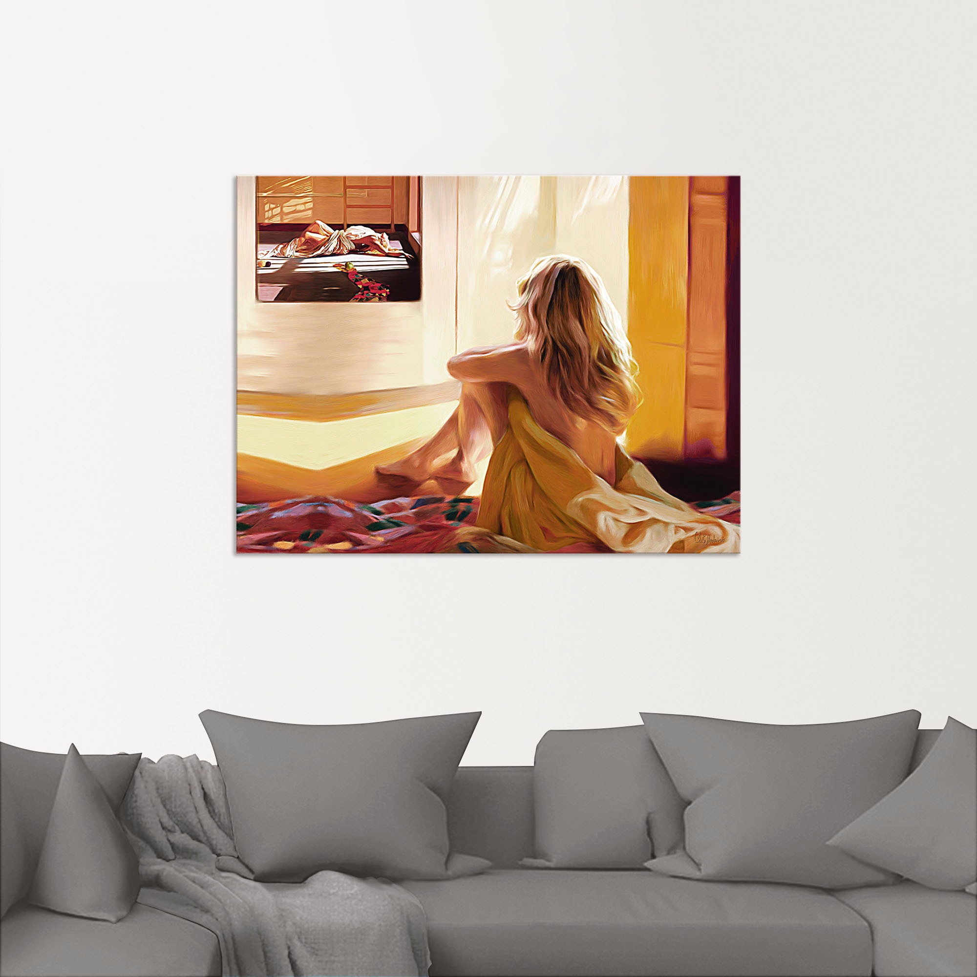 Artland Wandbild »Blondes Mädchen sitzt auf dem Bett«, Bilder von Frauen, (1 St.), als Alubild, Outdoorbild, Leinwandbild in verschied. Grössen