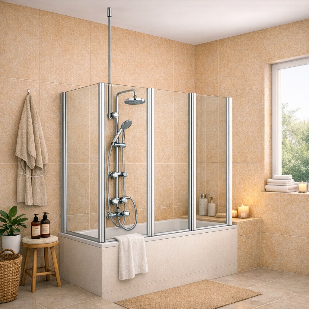 welltime Badewannenaufsatz "Summer 3-teilig + feste Seitewand" 4 Stk. tlg. Deckenhöhe bis 240cm geeignet, Glaswand bestehend aus vier Elementen